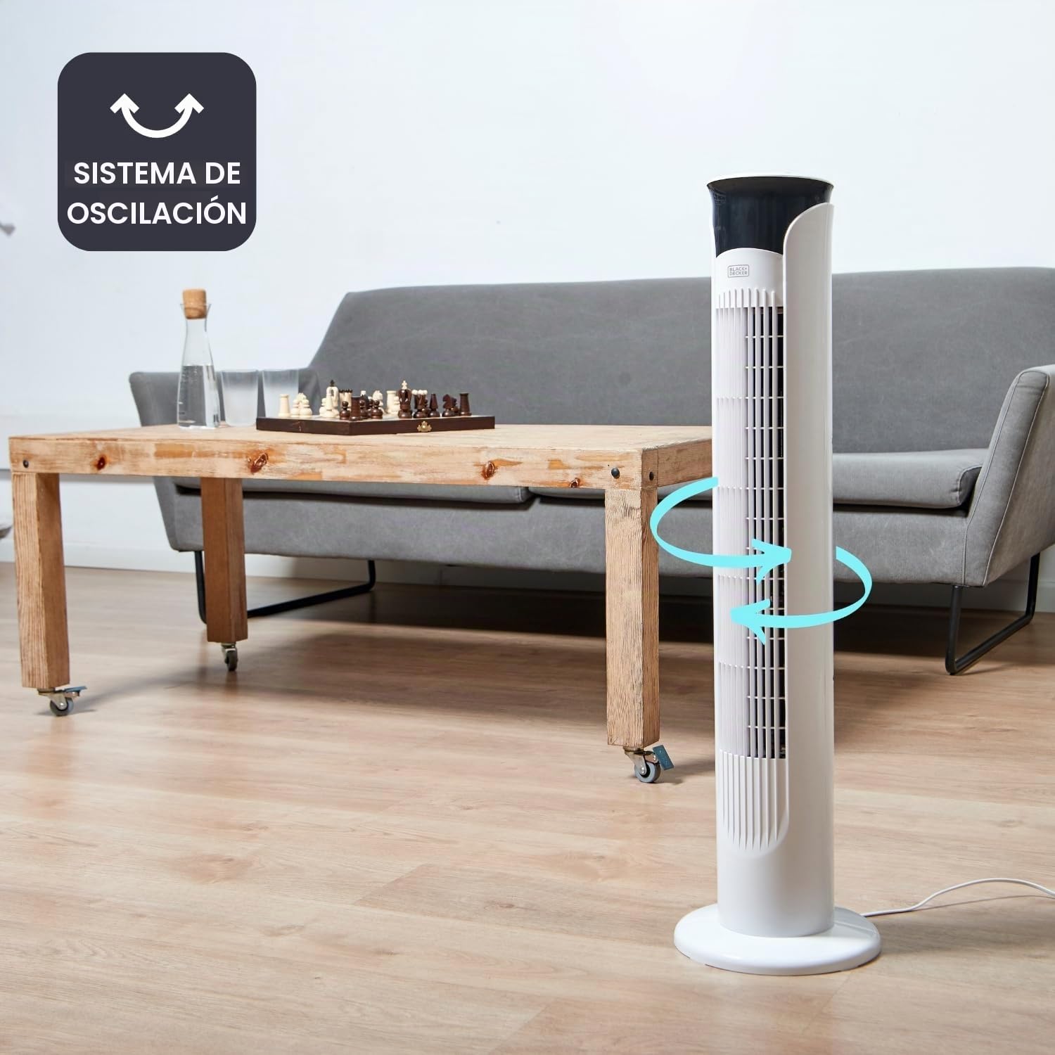 BLACK+DECKER - Ventilador de Torre Digital 81 cm | 3 Velocidades | 3 Modos | Oscilante y Silencioso | Temporizador 12h | Indicador Temperatura | Mando a Distancia | Digital | Blanco