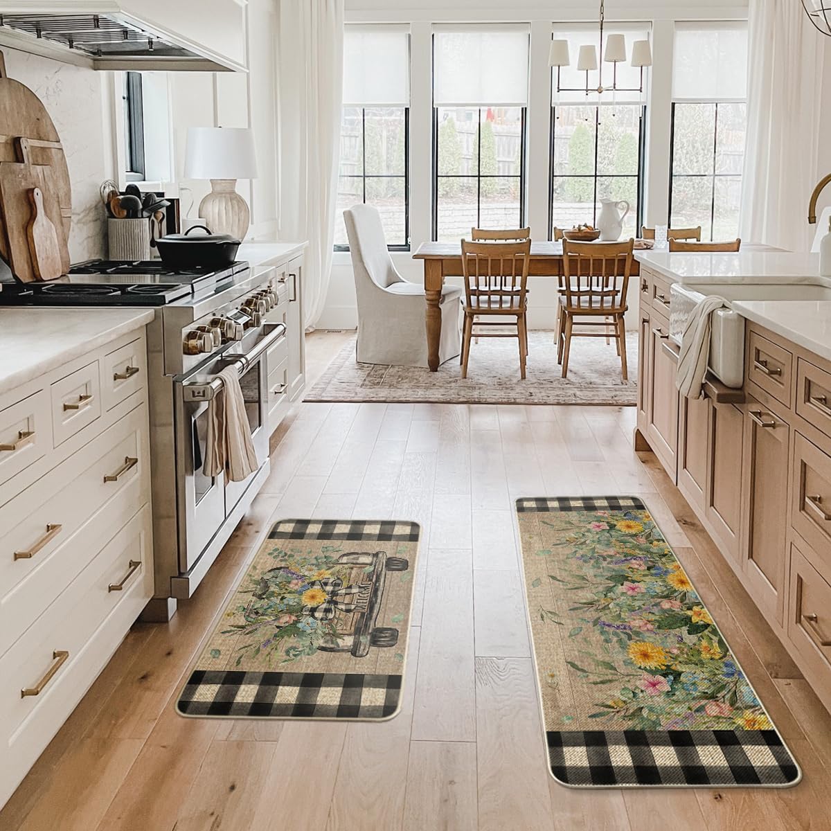Artoid Mode Truck Flowers Spring Kitchen Mats Set of 2, Summer Home Decor Low-Profile Kitchen Rugs for Floor - 17x29 and 17x47 Inch