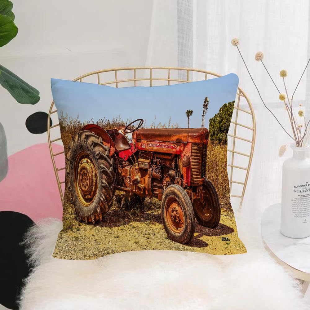 Hyosxw Rusty Relics Of Fields, A Rusty And Worn Ret - A5 Cushion Cover,Throw Pillow Case Home Decorative For Living Room Bedroom Sofa Chair 18X18 Inch,Rusty Relics Of Fields, A Rusty And Worn Retro Tractor, Echoing The Past Agricu,Pillowcase 45X45cm