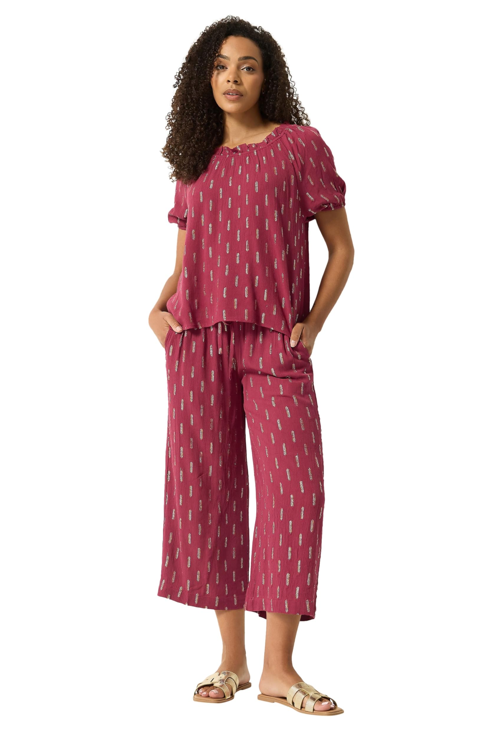 M&Co Women's Dobby Foil Cropped Trousers in Raspberry | Size: 12