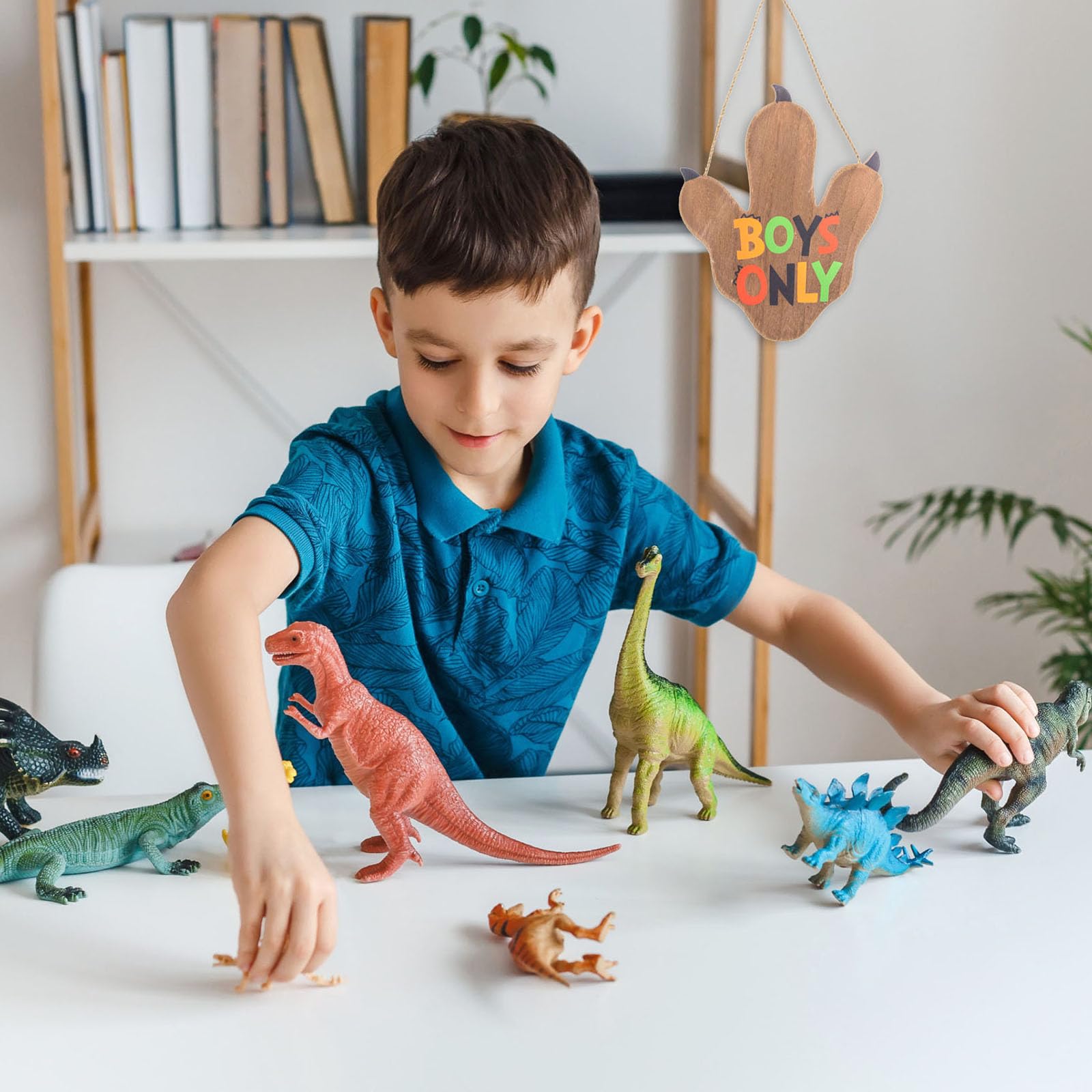 Boys Only Dinosaur Paw Door Sign - Wooden Dino Room Decor For Bedroom