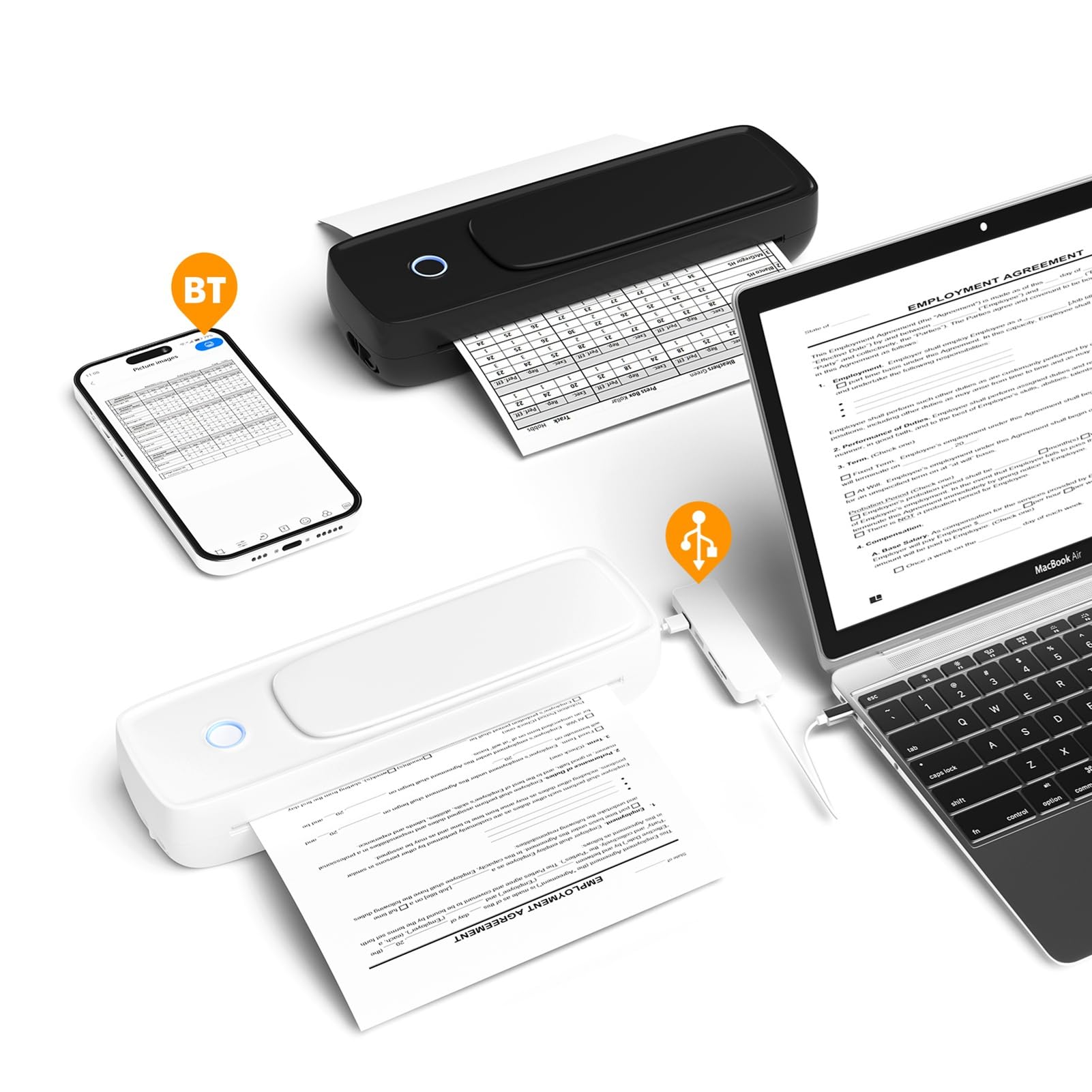 Stampante per carta portatile A4 Stampa termica Wireless BT Connect Compatibile con IOS e Android Stampante fotografica mobileSupporta vari formati carta 56 mm/77 mm/107 mm/210 (Bianca)