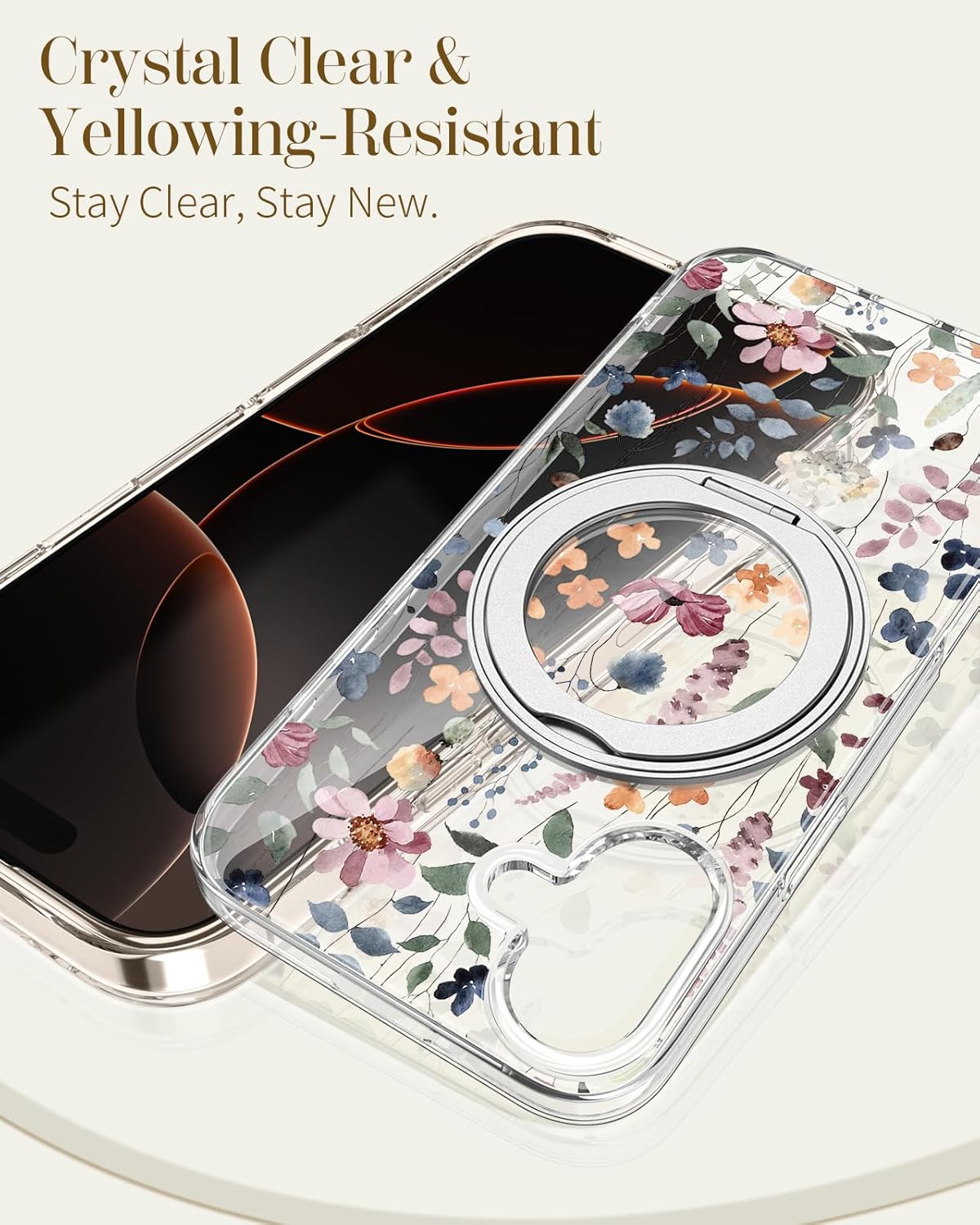 Loheckle for iPhone 16 Plus Case with Stand- Compatible with MagSafe Women Girls Cute Clear Girly Aesthetic Unique Design Soft TPU Magnetic Ring Phone Cover for Apple 16 Plus, Floral - Image 5