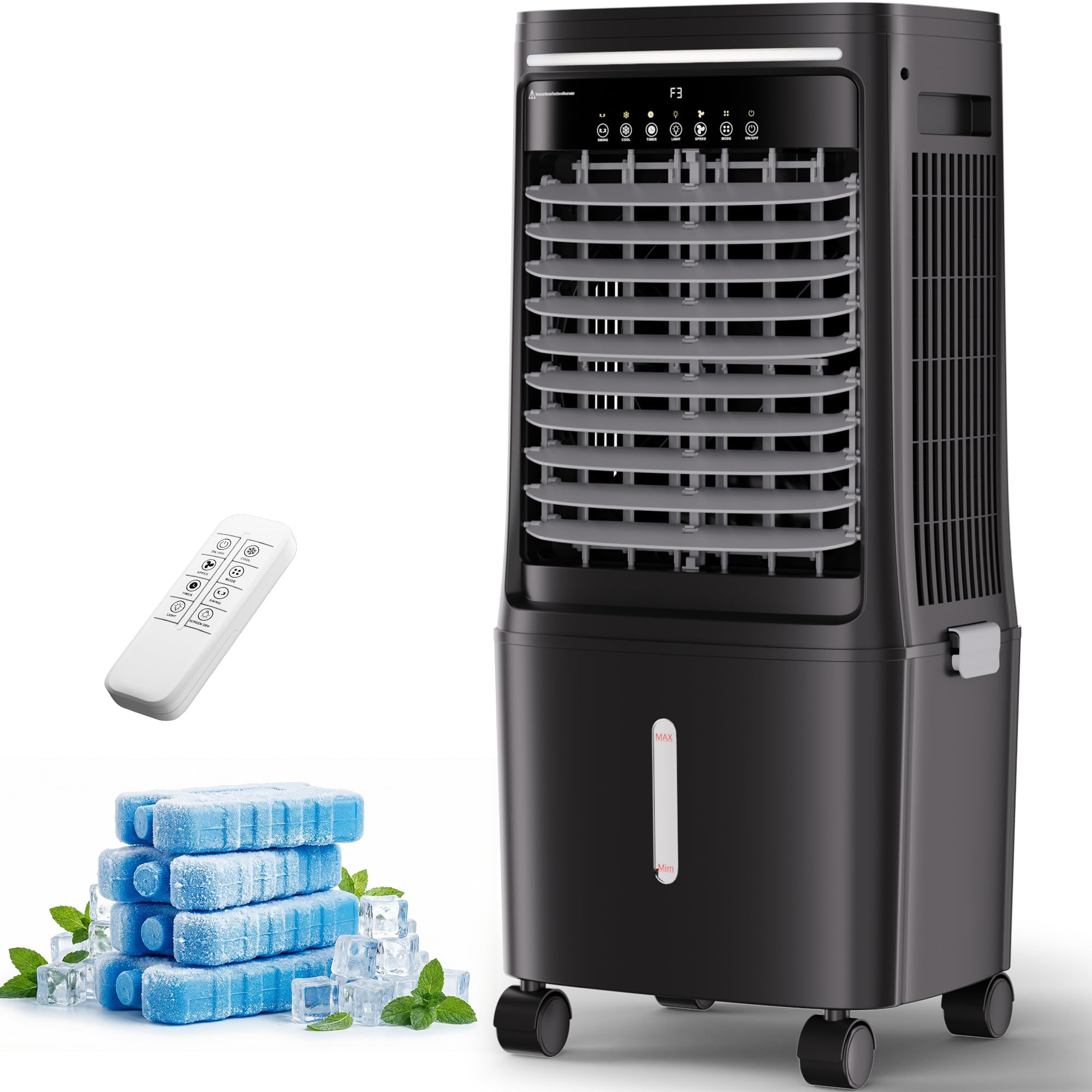 Photo 1 of AKIRES Swamp Cooler Air Conditioner,2200CFM Portable Evaporative Air Cooler,Cooling Fan for Room Garage Patio,7 Gal Water Tank,3 Speeds,4 Ice Boxes,12H Timer,Remote,Black