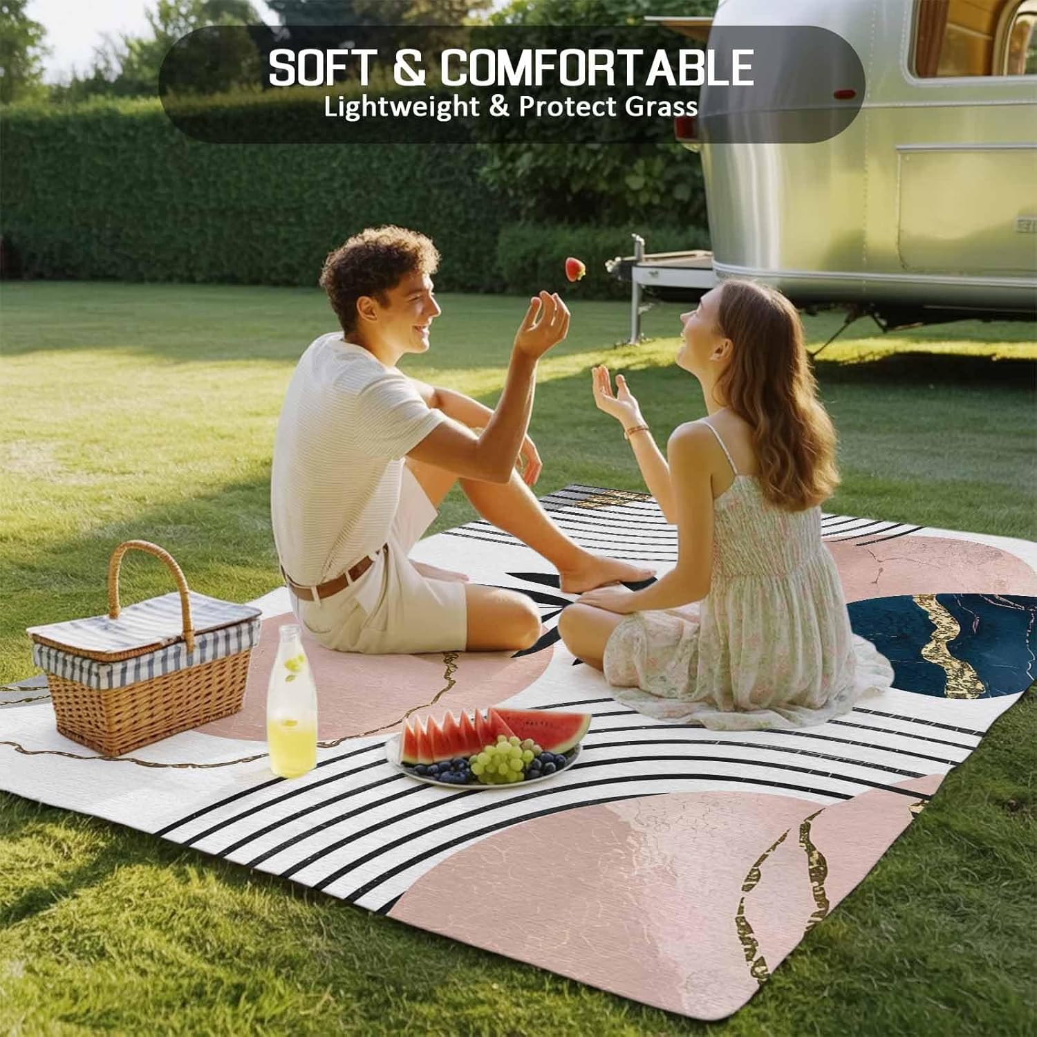 Modern Boho Geometric Outdoor Area Rug 4'x6',Patio Balcony Porch Front Door Camping Camper RV Deck Runner Rug,Washable Carpet Indoor Living Room Floor Mat Abstract Art Navy Pink Tropical Palm Trees