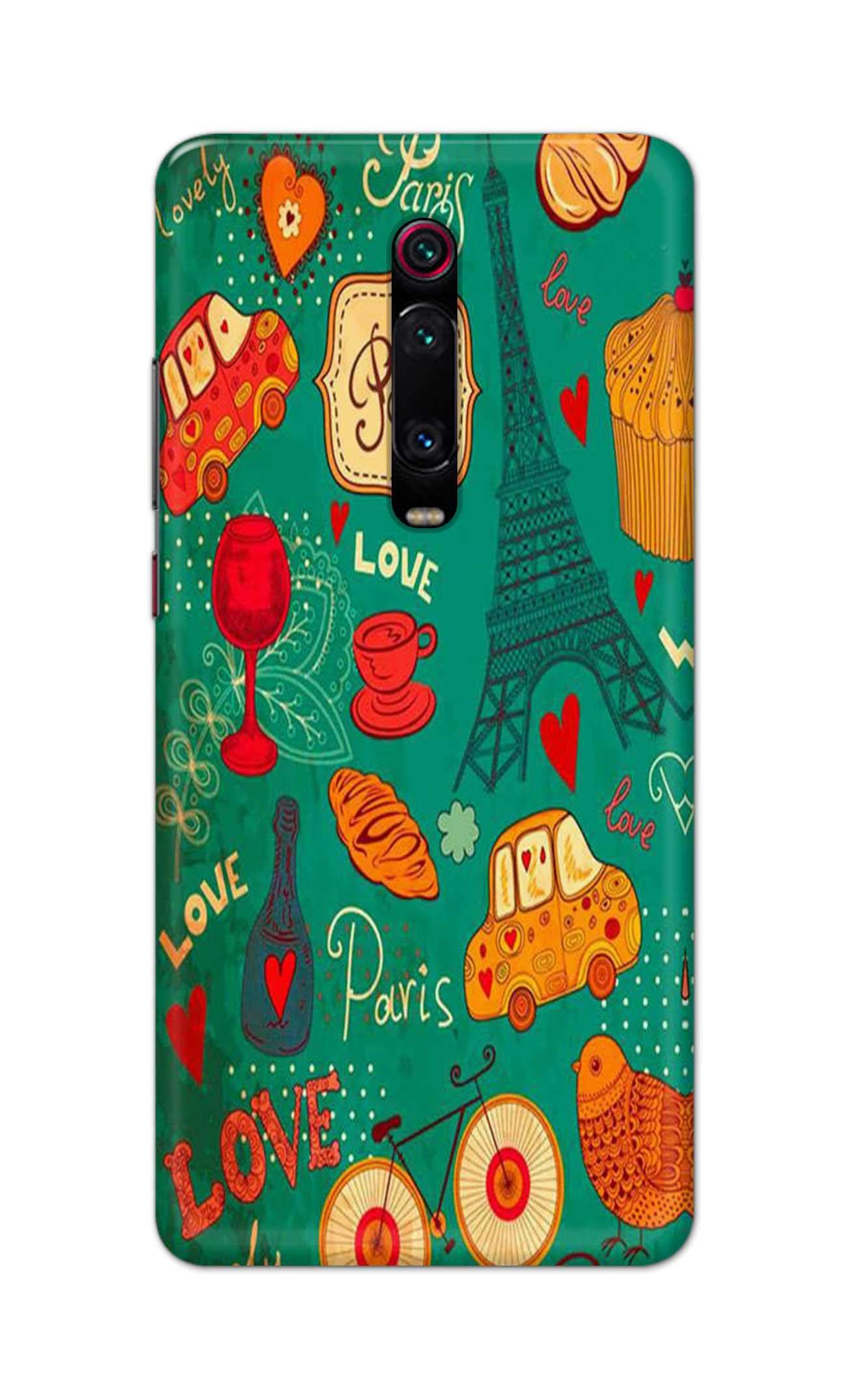 PRINTFIDAA Love Paris Toast Wine Tea Cup Car Floral Byclcle Bird Eiffel Tower Printed Designer Hard Back Case Cover for Xiaomi Mi 9T, Mi 9T Pro Back Cover - BOB1473