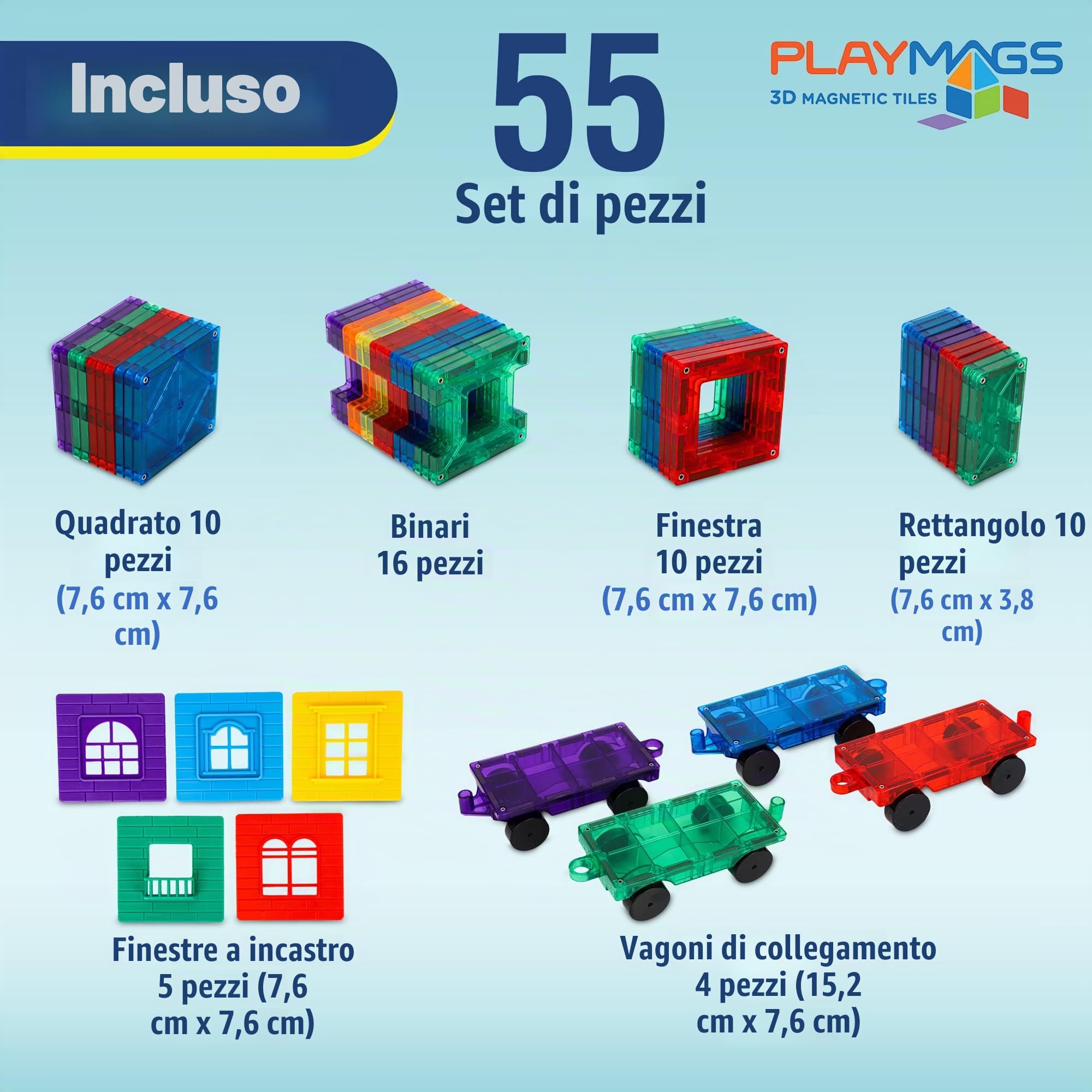 Playmags Costruzioni Magnetici - Set di 50 Pezzi - Giocattoli STEM per Bambini - Tessere Magnetiche Robuste E Super Resistenti con Tessere dai Colori Vivaci E Trasparenti con 4 Auto