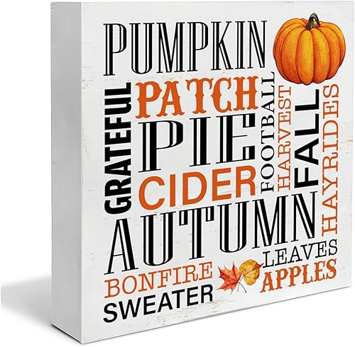 Cartel de madera de otoño para decoración del hogar, letrero cuadrado de madera de otoño, decoración de escritorio, tema de otoño, bloque de madera,