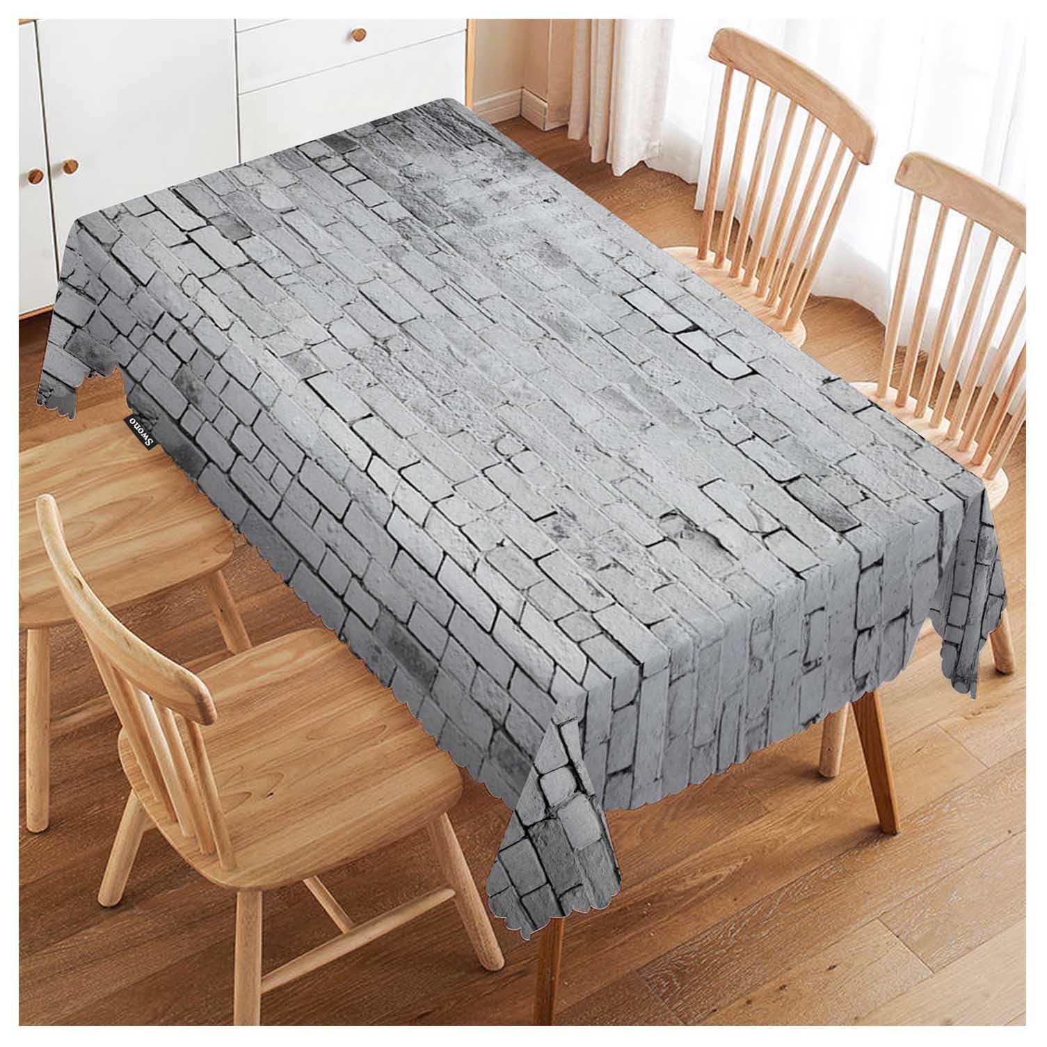 FJQWKLF Wall Texture Rectangle Tablecloth White Grunge Brick Wall Table Cloth Dining Table Cover for Home Kitchen Restaurant Party Buffet Picnic, 52x70 Inch