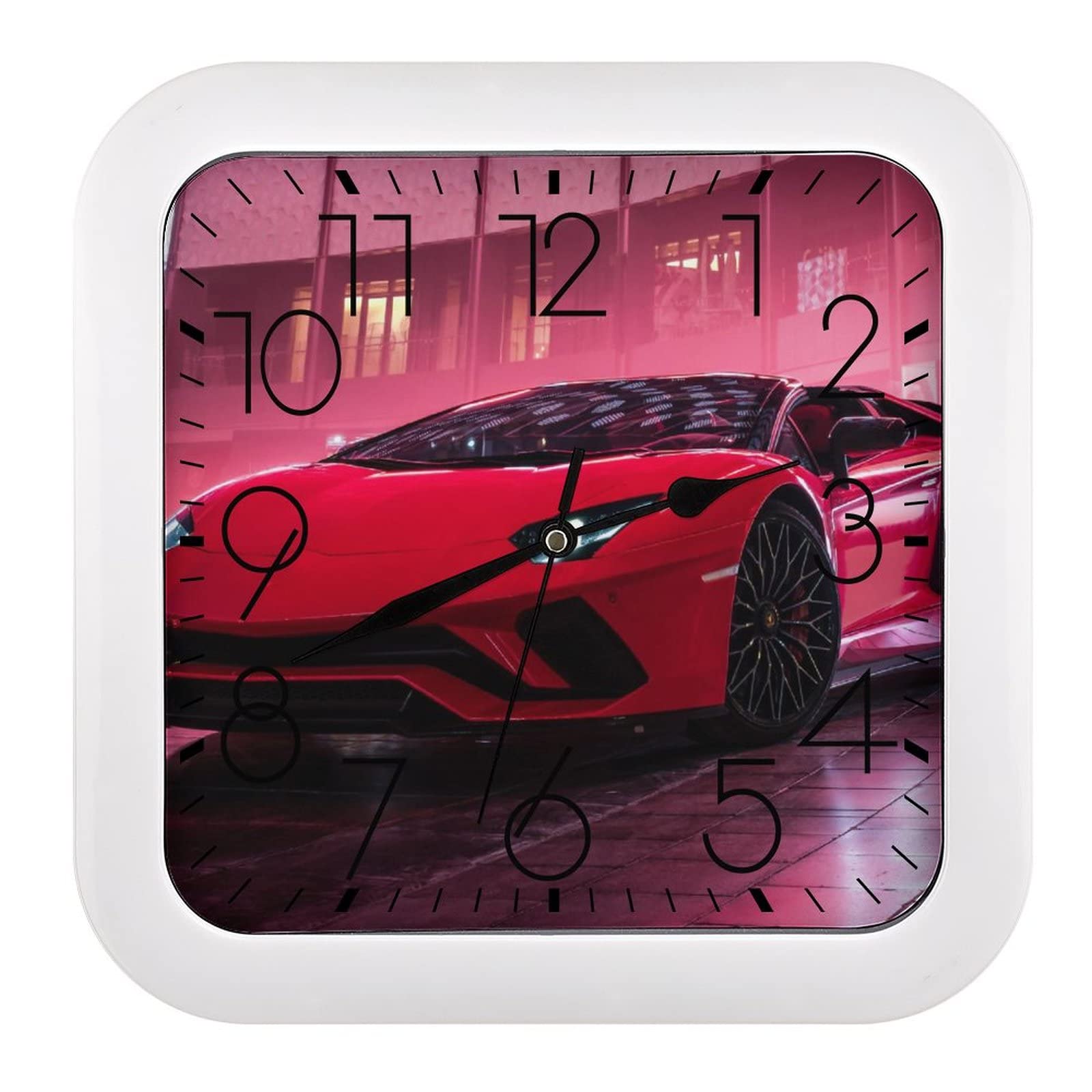 Horloge murale carrée voiture rouge pour chambre d'enfant