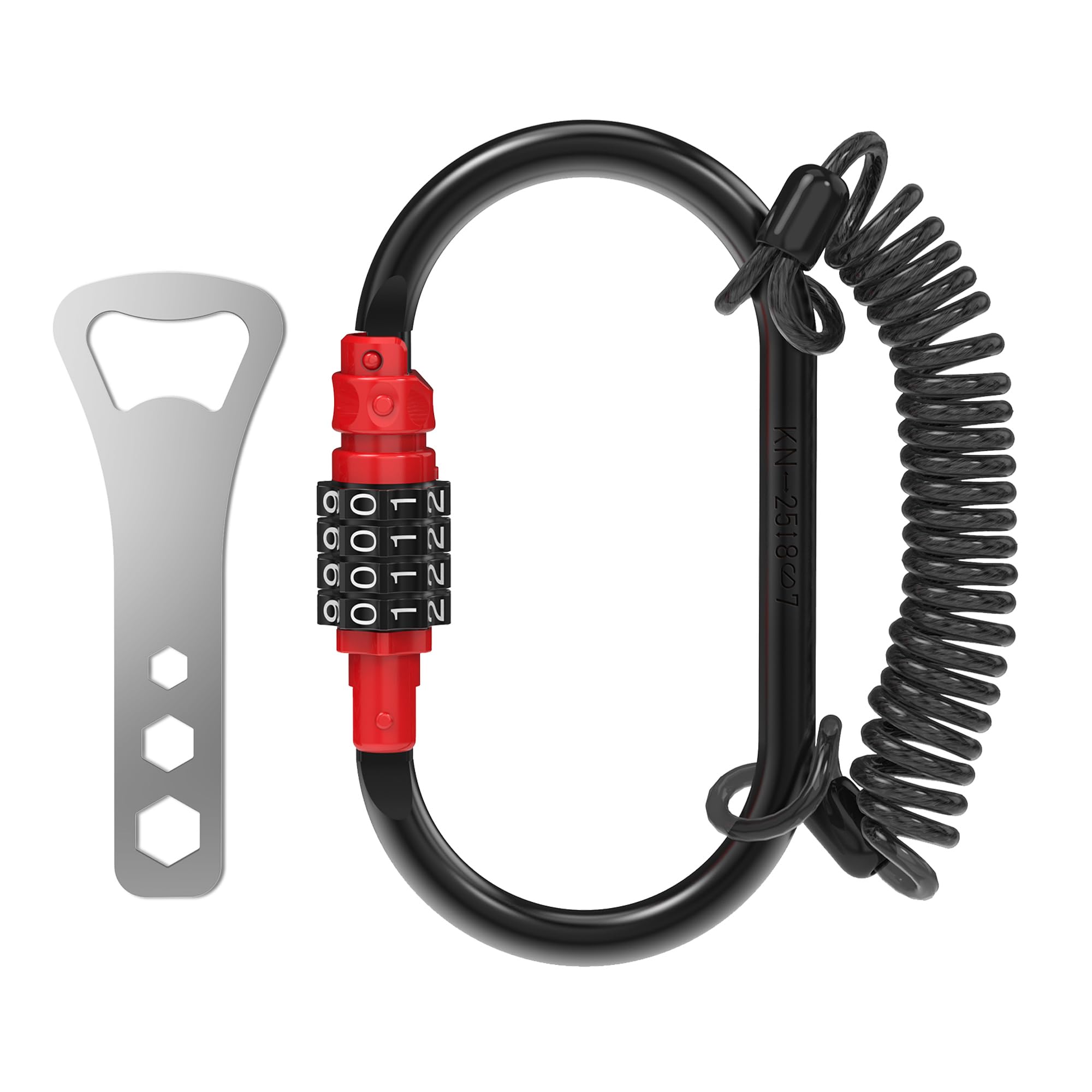 UP Security Combination Lock D Ring with Retractable Cable, 3 Digit Combo Lock for Helmet Safe, Backpack, Luggage Anti-Theft, Stroller, Scooter, Gym Locker, Fence, Travel, Outdoor Use (Oval, Red)
