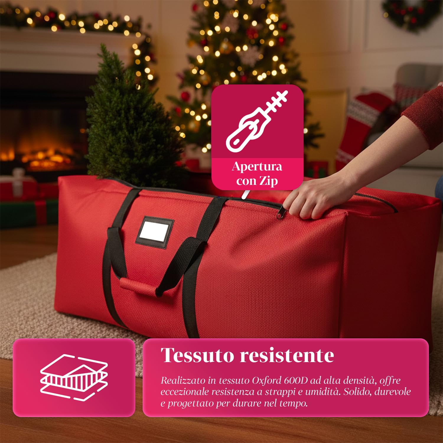 Avilia – Contenitore Porta Albero di Natale con Ruote, Manici Rinforzati e Zip Impermeabile, Ideale per Custodia e Trasporto Alberi fino a 240 cm, Realizzato in Tessuto Oxford Resistente 600D