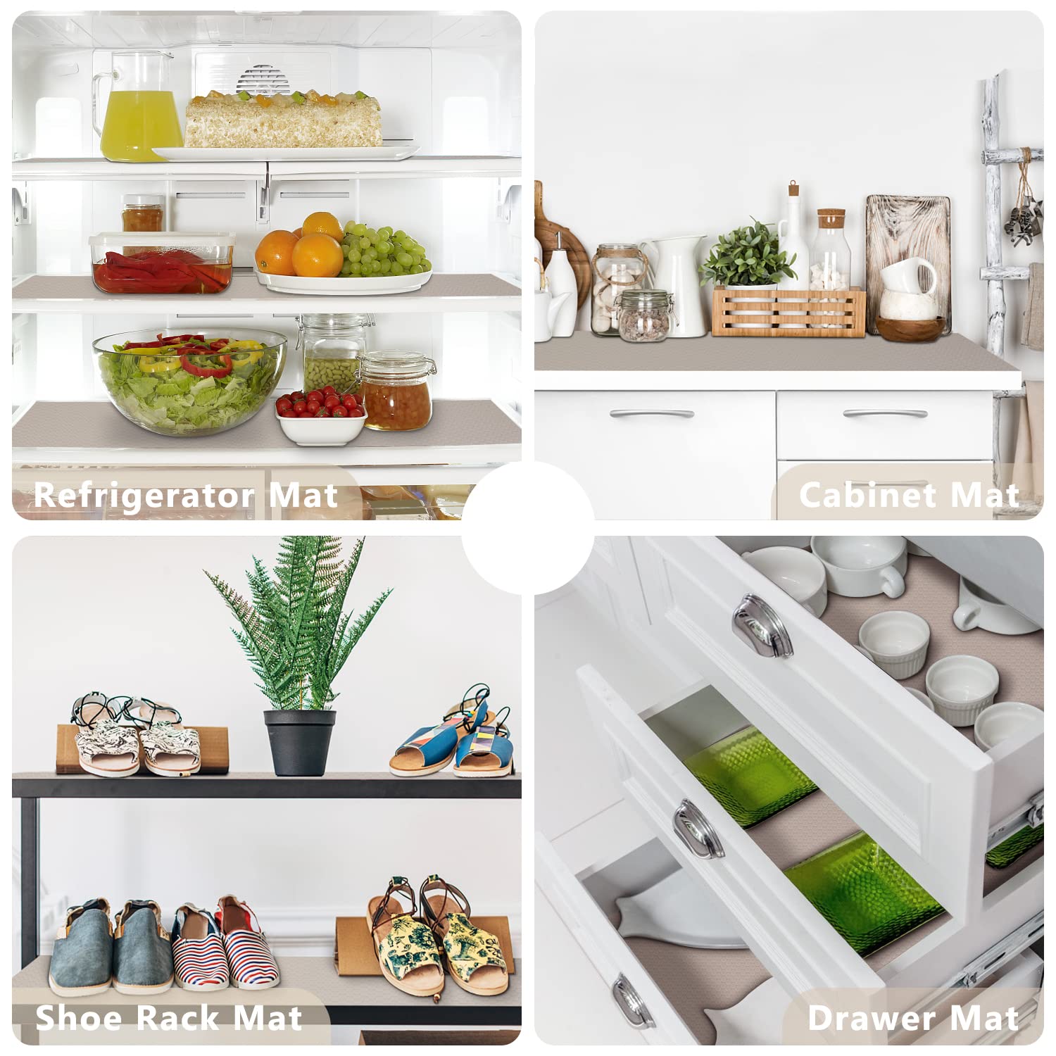 Revestimiento de estante para armarios, cajones de 11.8 pulgadas x 4.9 pies, plástico EVA no adhesivo, lavable e impermeable para cocina, despensa, armario de baño, armario, cajón, caqui 4