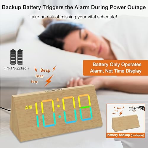 Miniatura 10 de DreamSky Reloj despertador digital de madera para dormitorio