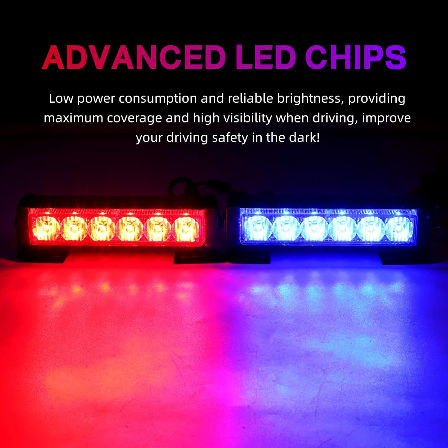 2 in 1 12V LED Emergency Warning Dash Strobe Light With Switch Button, Universal Flashing Bar for Car Truck Emergency Vehicles (Red&Blue)