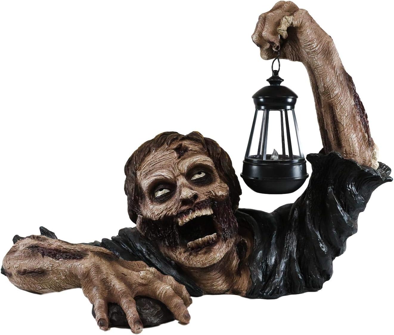 Ebros Large Dramatic Head Shot Impaled Zombie Crawling Out of Grave Statue with Hanging Solar LED Lantern Light in Hand Dead Rising 18" L Decaying Flesh Walker Zombies Ossuary Macabre Decor Figurine
