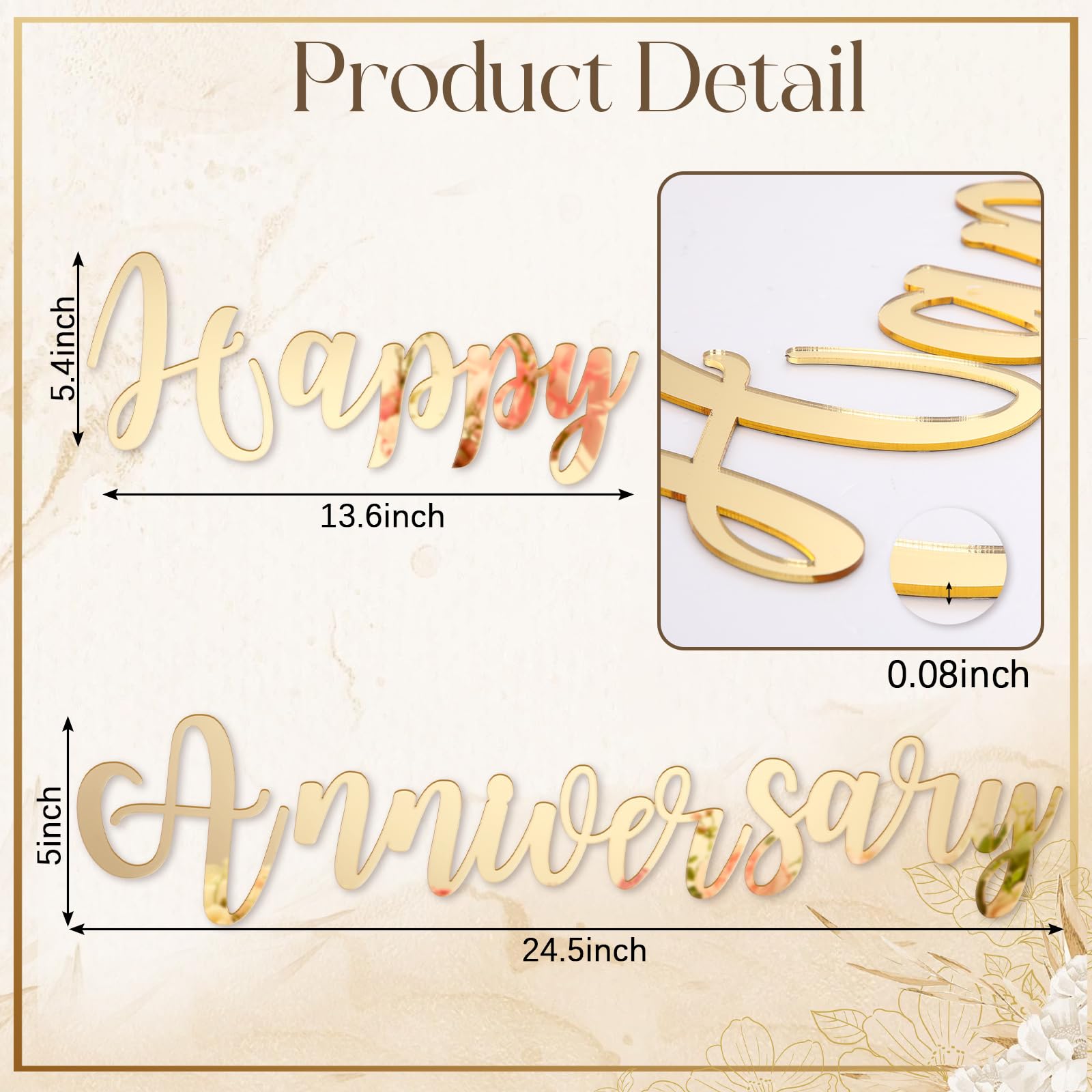 Frienda Letrero de feliz aniversario, espejo dorado, acrílico, telón de fondo, para decoración de bodas, aniversarios, fiestas de cumpleaños