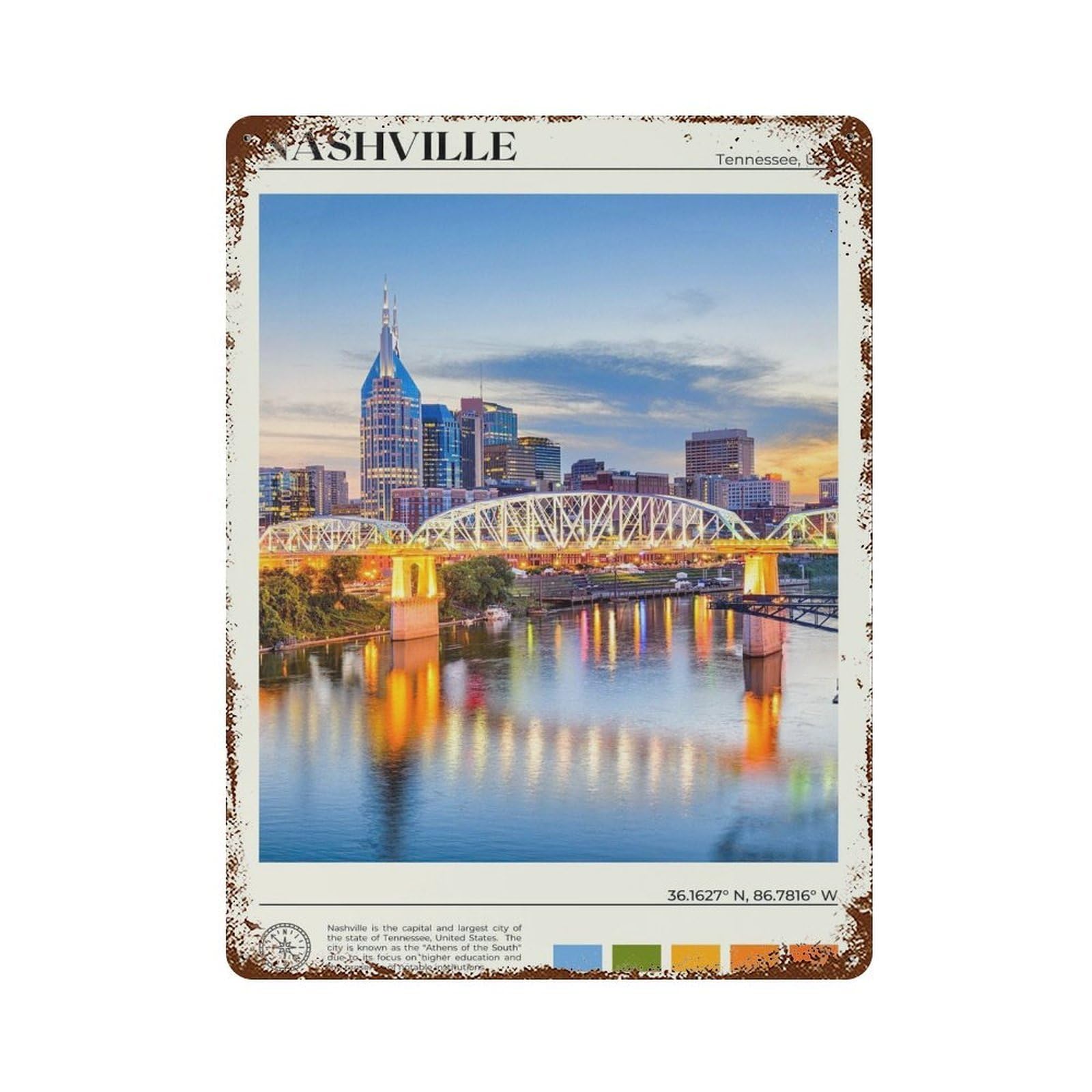 xiaoxiaoshen Real Photo Nashville Decor Wall Decor Art Metal Tin Poster Modern Home Decor Art Home Bar Shop Decorations Vintage Sign 40x30cm