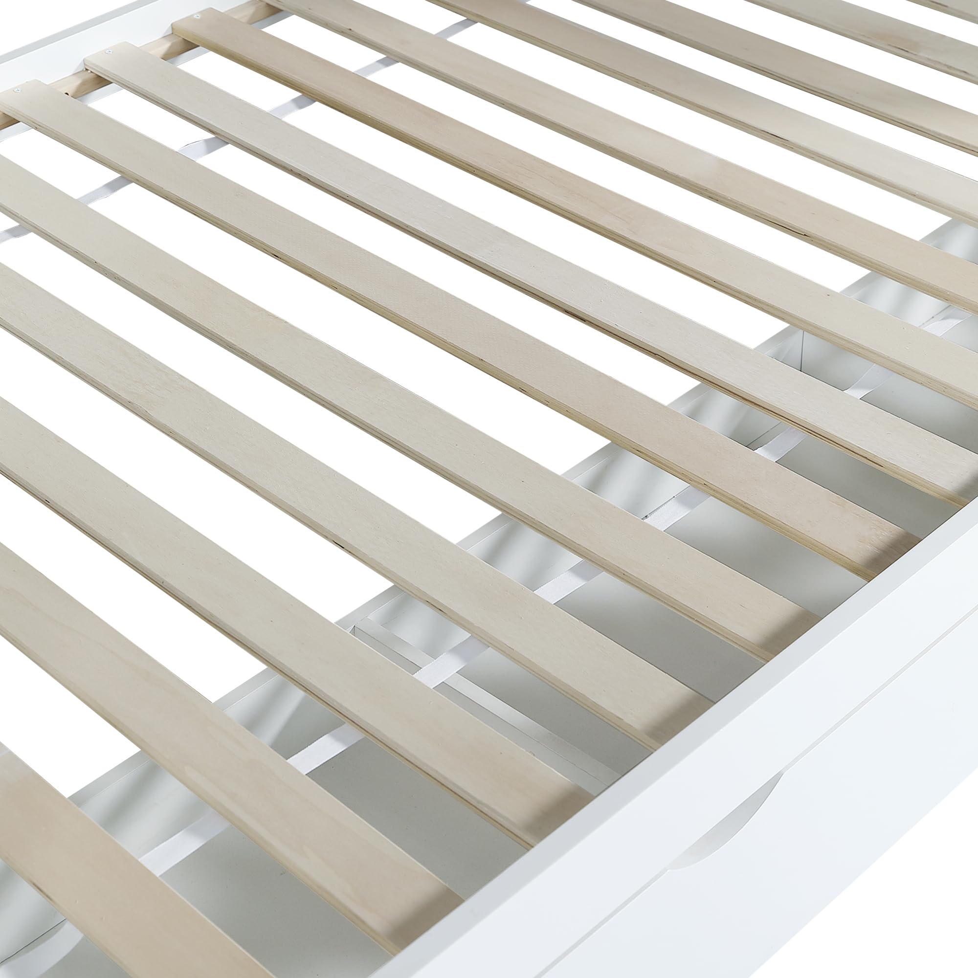 Etagenbett, 90x200cm, 90x200cm, Weiß, Kinderbett Mit Fenster, Mit Kinderrutsche, Schubladen mit Rollen, Treppen mit Handlauf, Mit 4 Schließfächer in der Treppe, Vielseitiges Design, Reichlich Stauraum