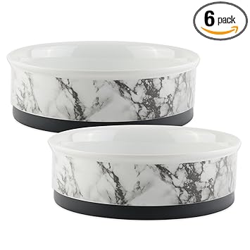 Bone Dry DII Ceramic Round Pet Bowl for Food & Water with Non-Skid Silicone Rim for Dogs and Cats (Medium - 6