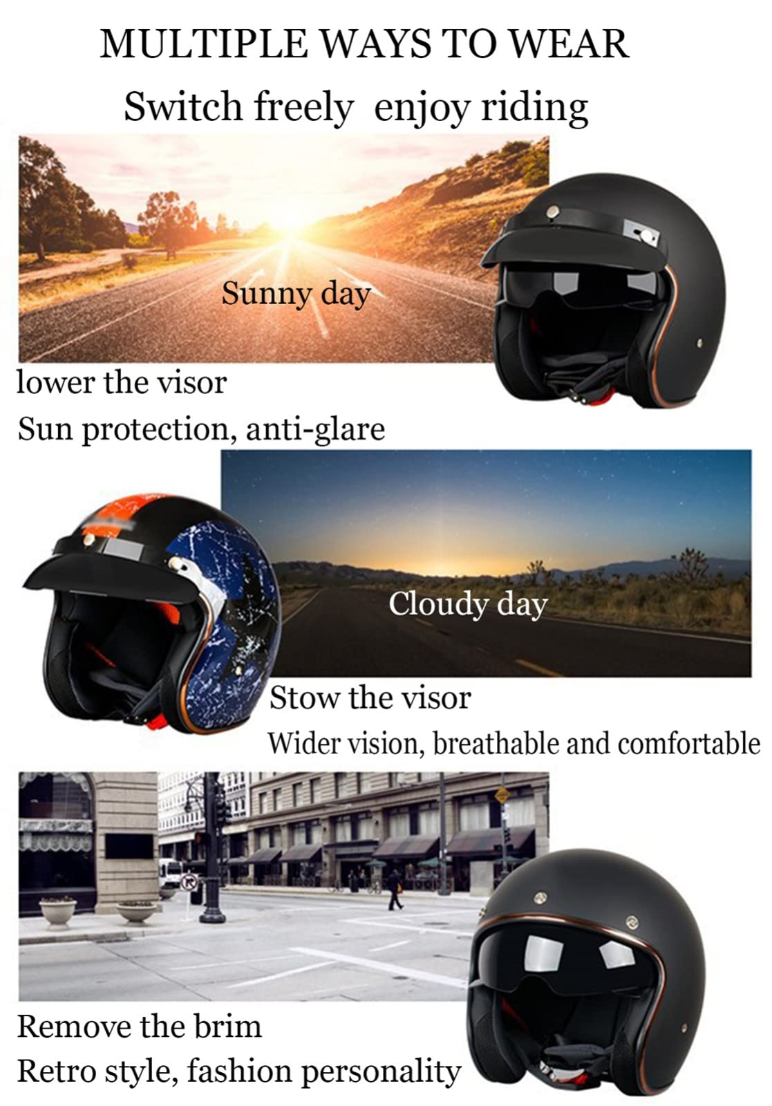 Motorfiets Open Gezicht Halve Helm DOT Goedgekeurde Motor Half Gezicht