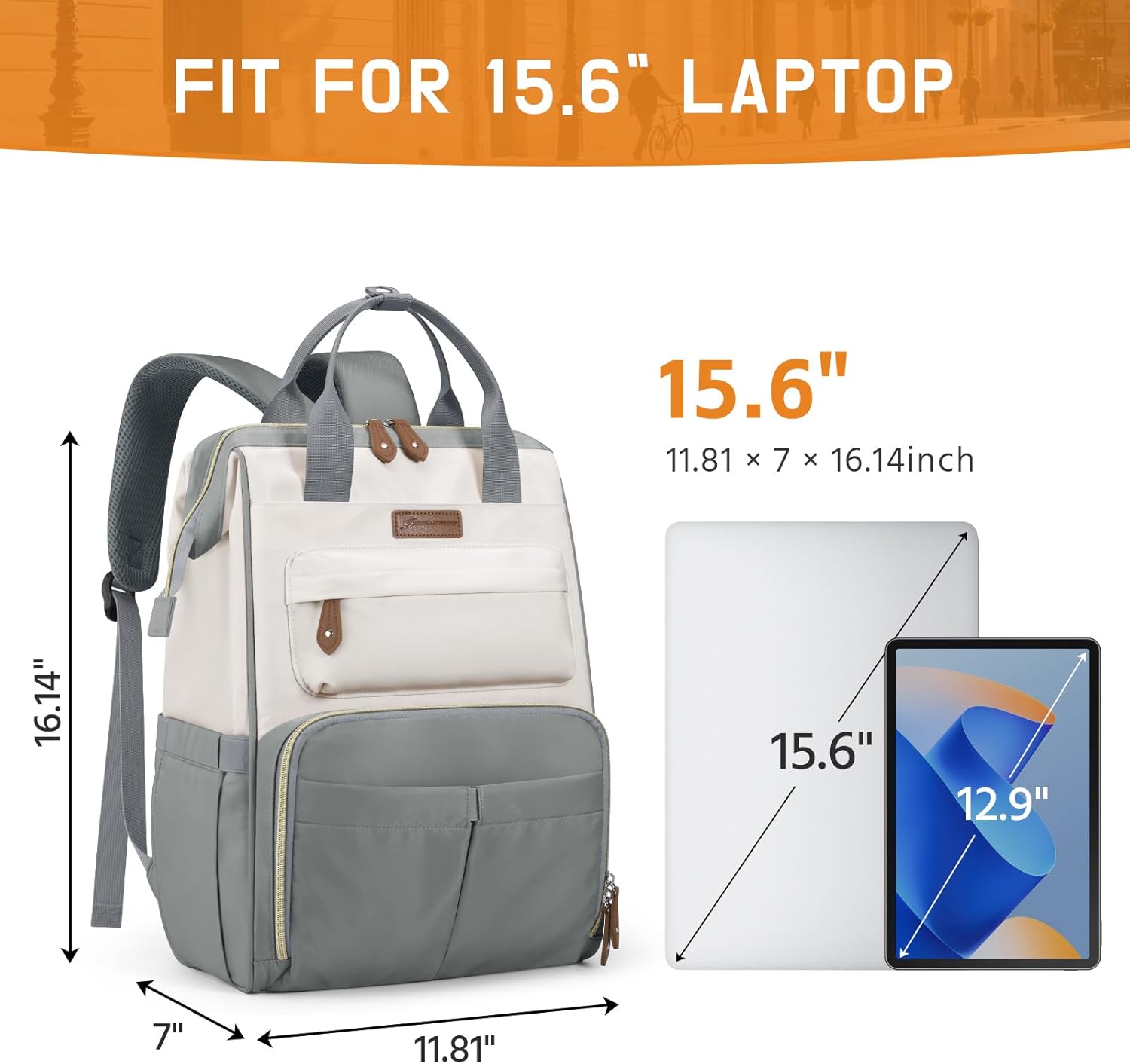 Maelstrom Laptop Backpack, Fits 15.6-17.3 Inch Travel Backpack Gift for Women Men, Waterproof College School Computer Bag, Anti-theft Business Work Bag with Luggage Strap(Grey, 15.6 Inch)
