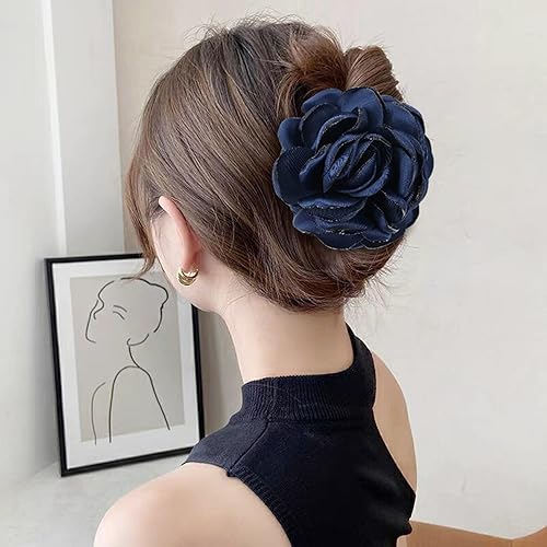 Miniatura 4 de Cinaci Paquete de 4 pinzas de plástico negro para el cabello con rosas grandes y grandes, pinzas para moño, accesorios para mujeres y niñas