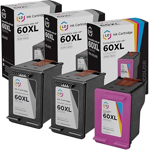 LD Productos Cartuchos de tinta compatibles remanufacturados de repuesto para HP 60XL de alto rendimiento (3 juegos - 2 negros 1 tricolores) para