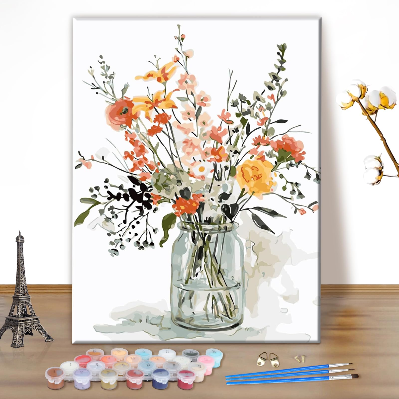MEIYUDA Pintar por Numeros Adultos Flor Acuarela, DIY Cuadro al óleo con Números para, Kit de Pintura al óleo Digital para Adultos de Lienzo, Decoración para el Hogar 30x40cm(sin marco)