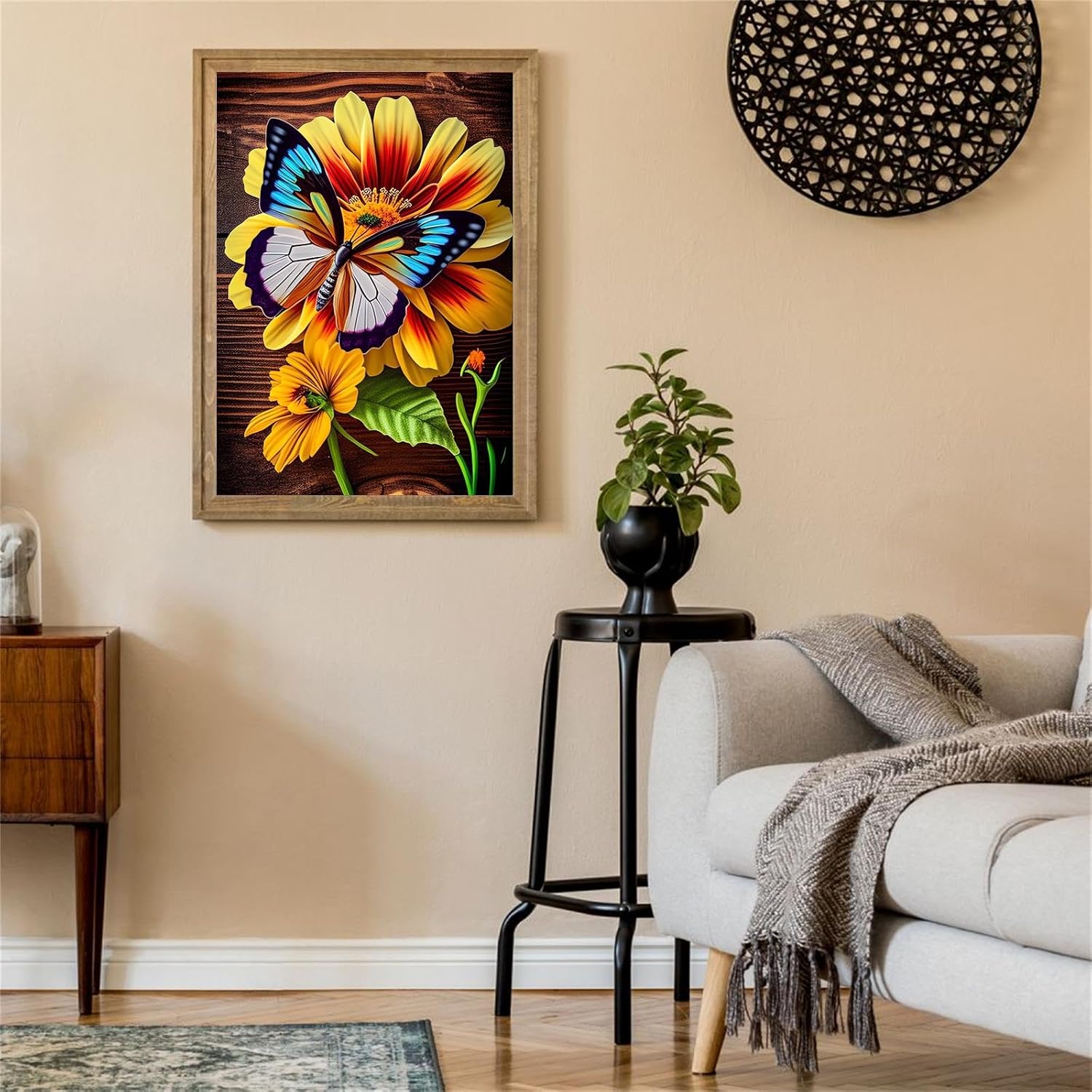 NSUAJOF Yellow Flower Butterfly Diamond Painting Kits Butterfly Art Painting 5D DIY Full Round Drill Adults Beginners, Personalized Gifts for Family Friends Home Wall Decor 16x20 Inch