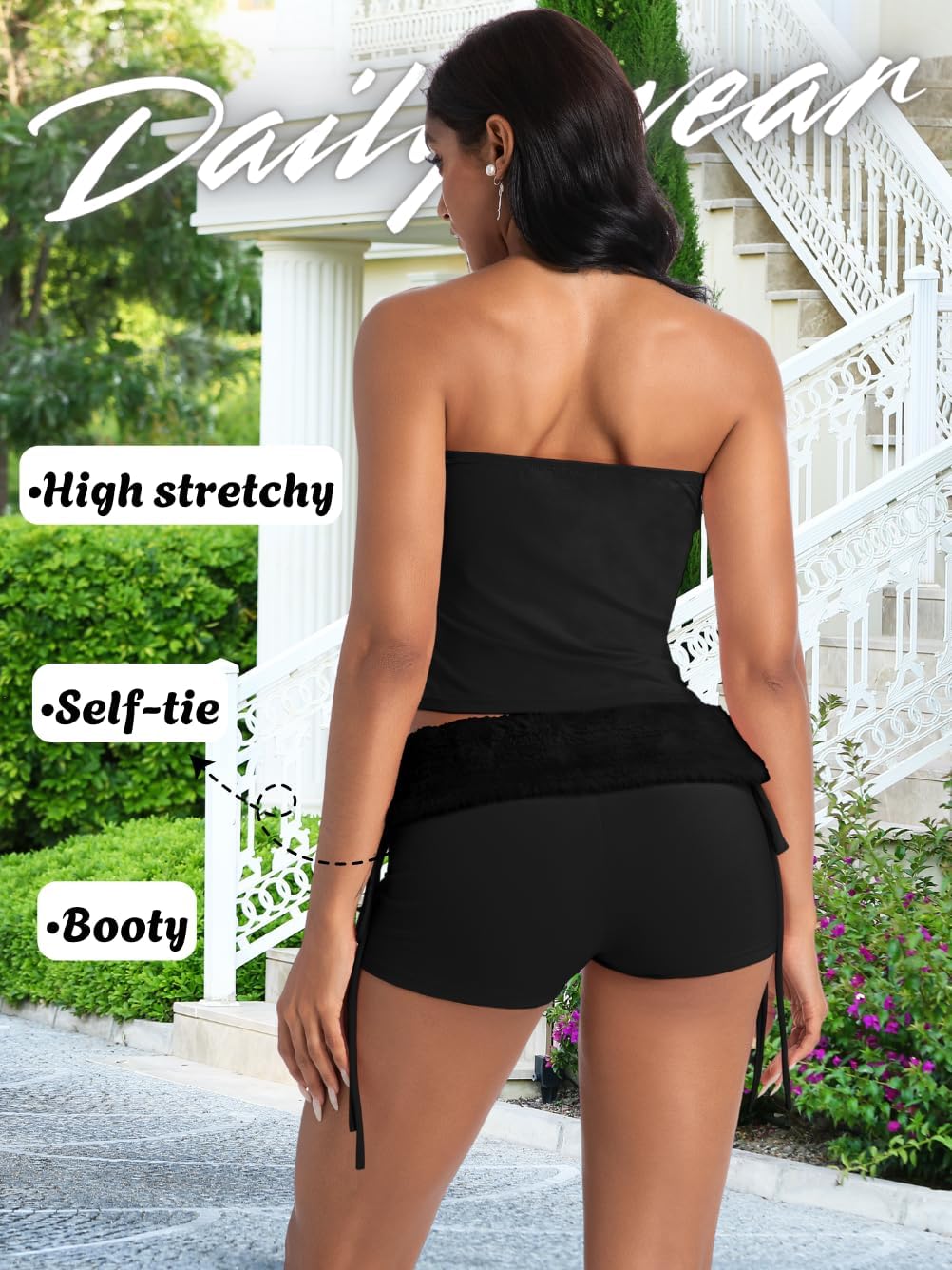 Women 2000s Sexy Two Piece Sets Club Outfits, Strapless Bandeau Tube Top Going Out, Low Rise Booty Micro Shorts Rave - Image 3