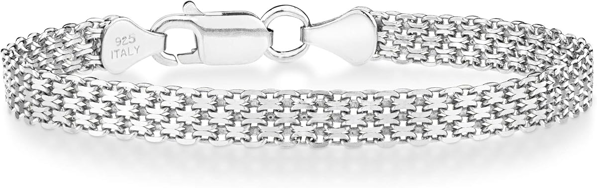 Miabella 925 Sterling Silver Italian 6mm Solid Bismark Mesh Link Chain Bracelet for Women, Made in Italy
