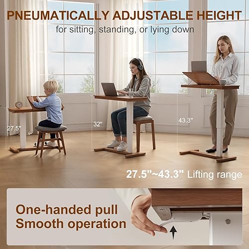 Miniatura 6 de Mesa de Cabecera de Madera Maciza sobre la Cama con Ruedas, Mesa de Cama de Hospital Médica Ajustable con Superficie Inclinable sobre la Cama,