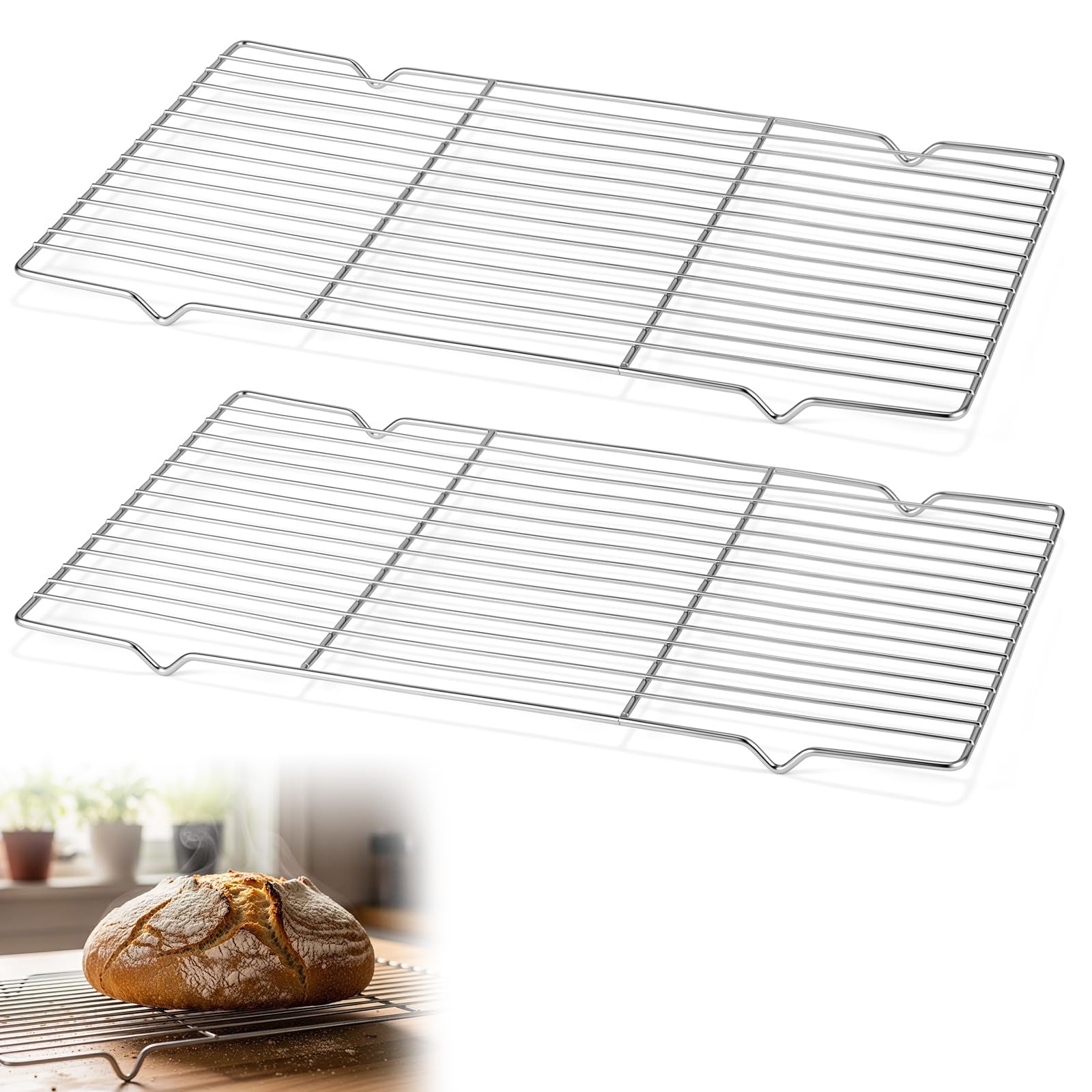 Lounsweer 2 Pack Cooling Racks, 10L x 18W x 1H Stainless Steel Wire Rack for Baking Sheet, Large Cookie Cooling Rack, Oven Safe Cooking Racks for Sheet Pan, Dishwasher Safe, Full Size