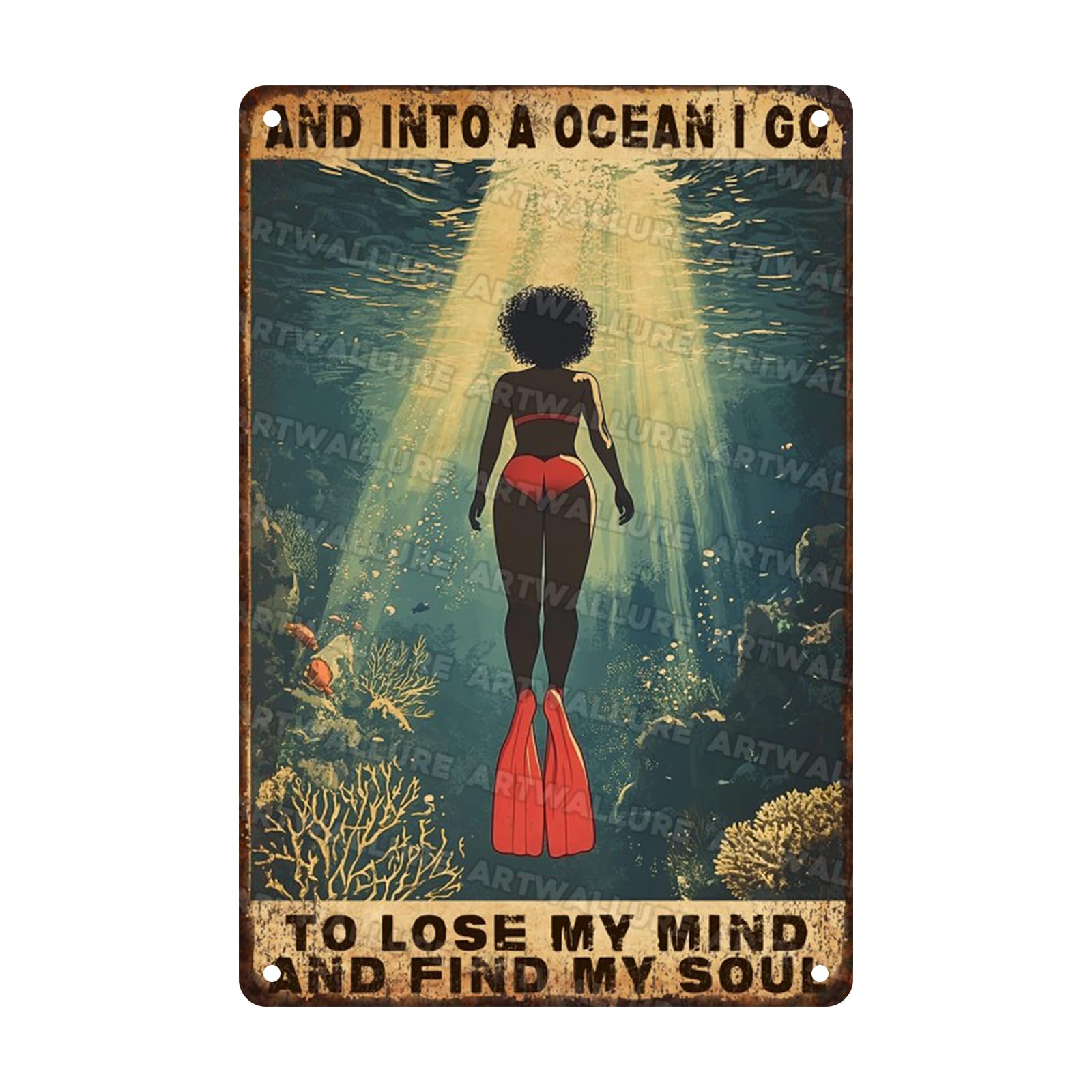 Anceky Tin Sign Into The Ocean I Go To Lose My Mind And Find My Soul Metal Signs Funny Wall Decor for Farmhouse Home Cafe Kitchen Garage Bar 12×16 Inch