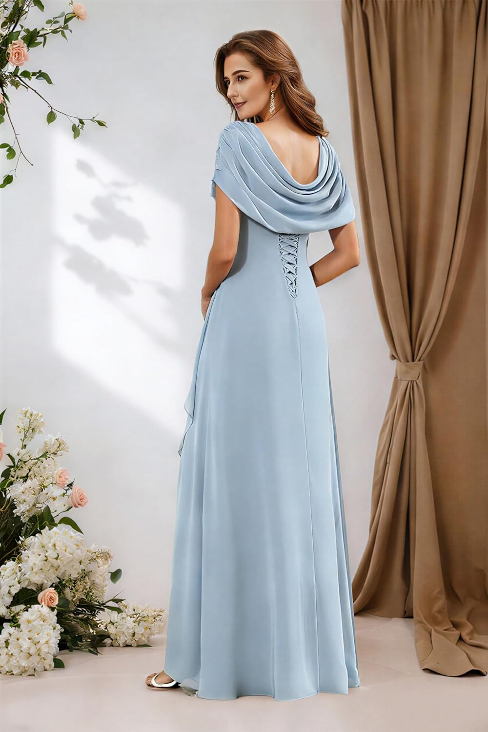 Cap Mother of The Bride Dresses for Women Bead Chiffon Wedding Guest Dress Formal Evening Party Dresses XD16