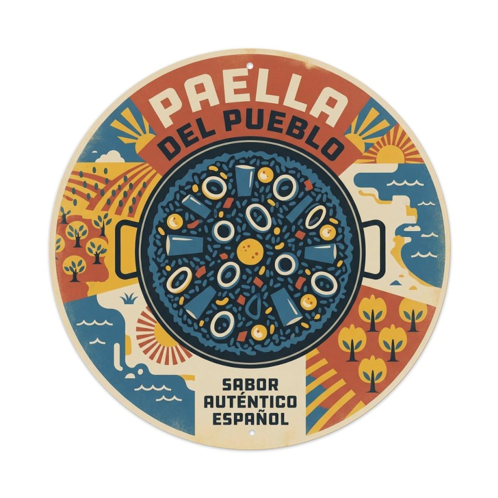 Paella Valenciana Silkscreen Travel Spanish Cuisine Metal Tin Sign