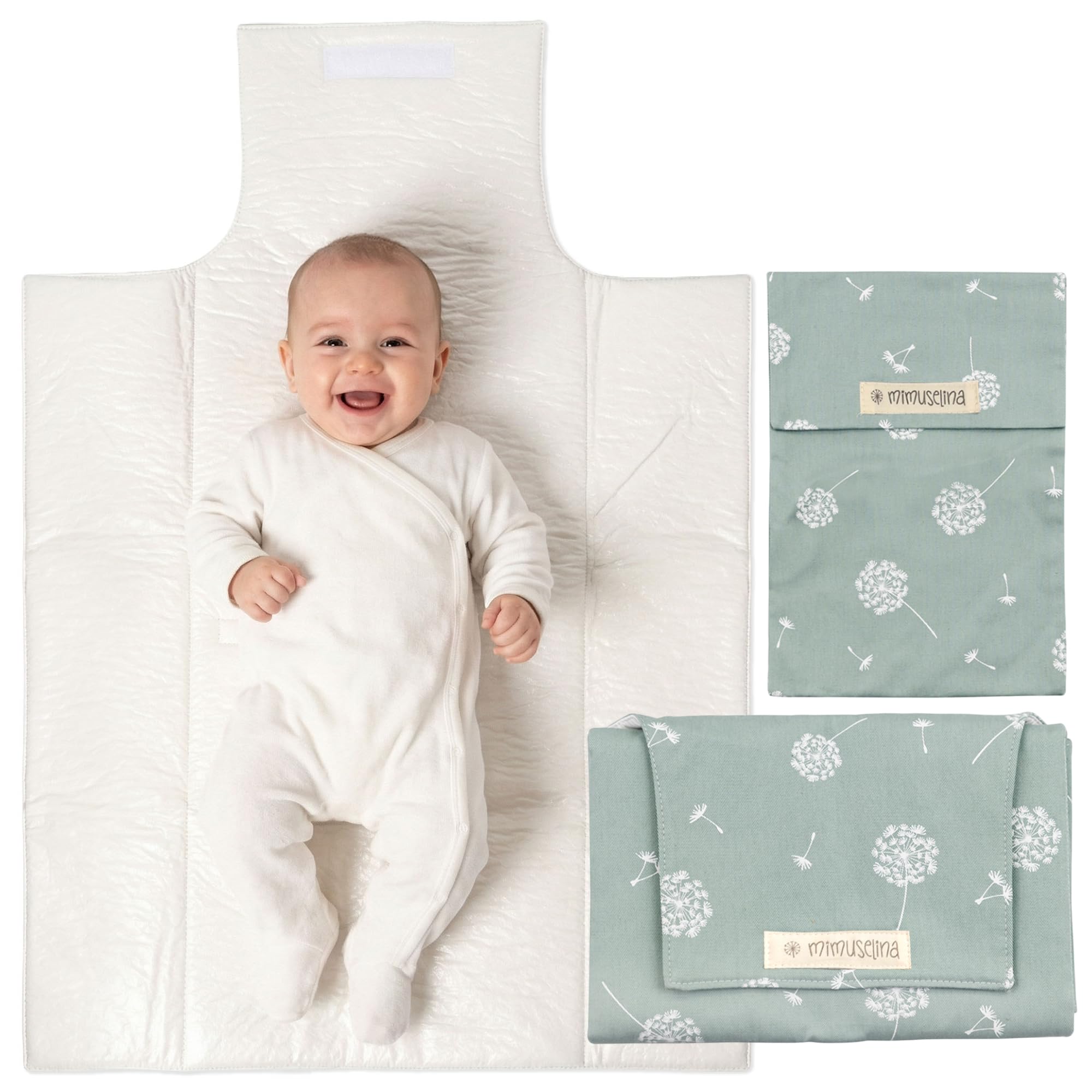 MIMUSELINA | Set mit tragbarer Wickelunterlage Unterwegs und Wickeltasche | Wasserdicht, Faltbar und aus 100% OEKO-TEX Baumwolle | Baby-Zubehör für unterwegs oder auf Reisen