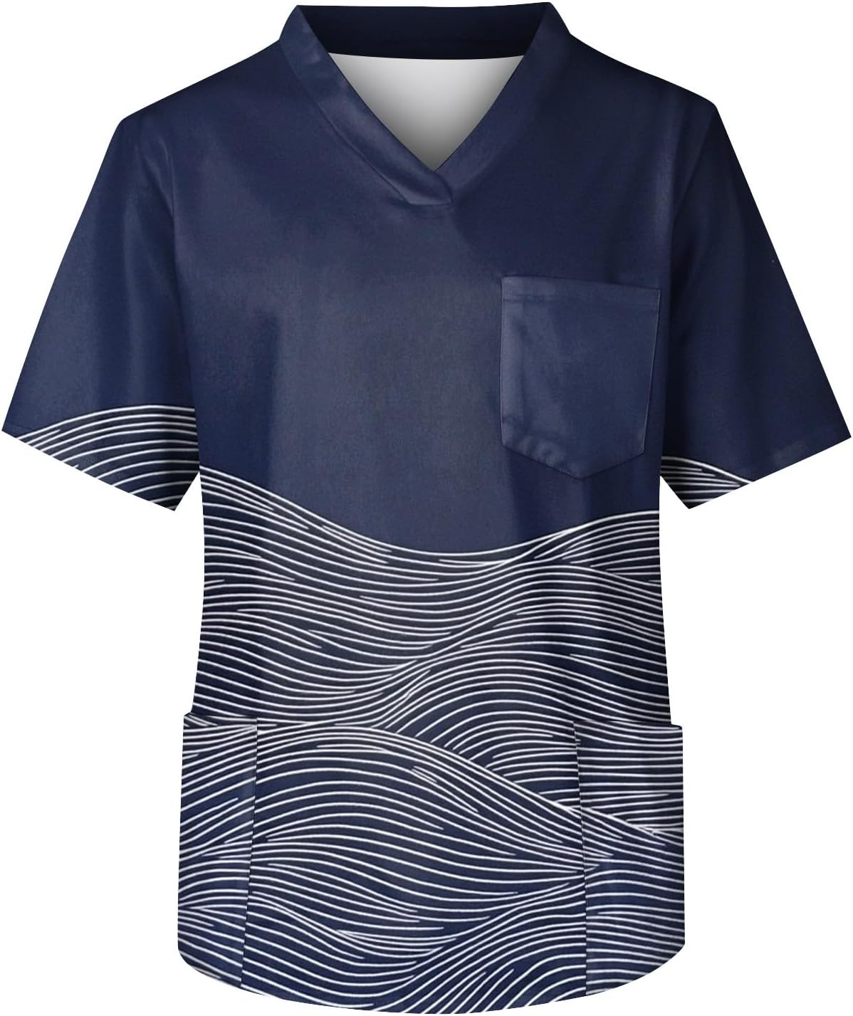 Men's Scrubs Top Printed Short Sleeve Athletic Fit Work Uniform Shirt with Pockets