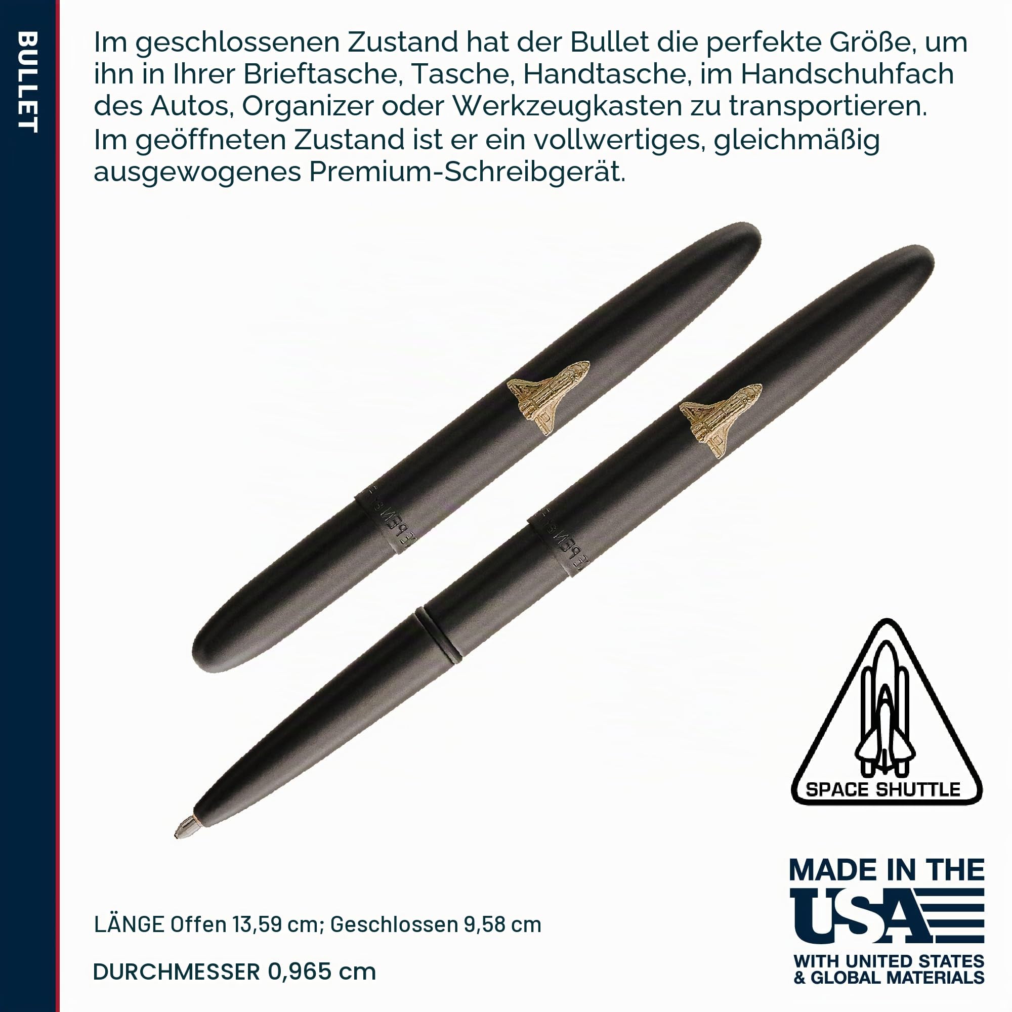 Fisher Space Pen Bullet 600BSH Kugelschreiber (schreibt im Weltall, unter Wasser und bei extremen Temperaturen) mit Shuttle Emblem, matt schwarz