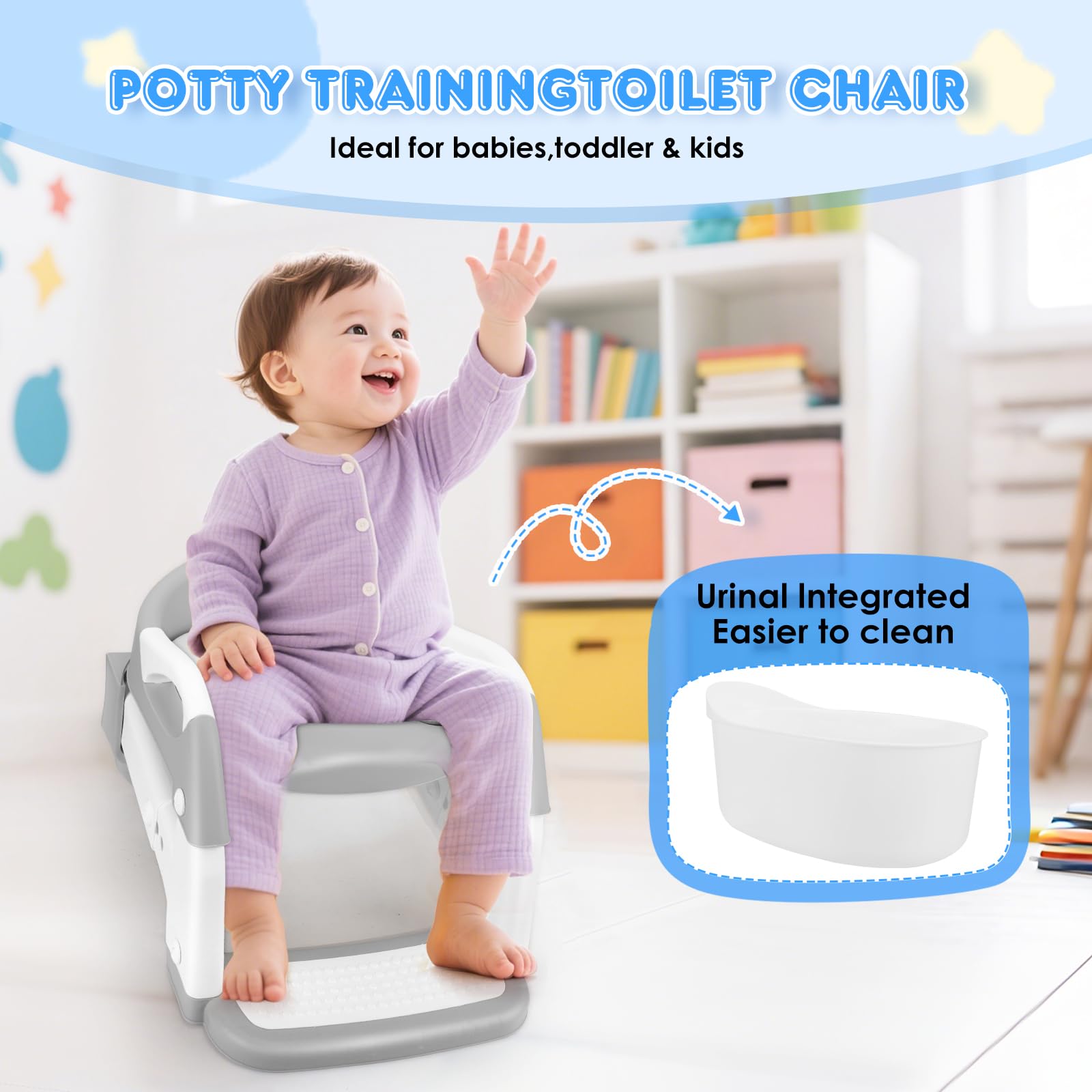 Sedile WC 2 in 1 per bambini con scale, WC aggiornato, per ragazzi e ragazze, con scale con orinatoio e paraspruzzi, regolabile in altezza, pieghevole, per bambini dai 1 ai 7 anni in su