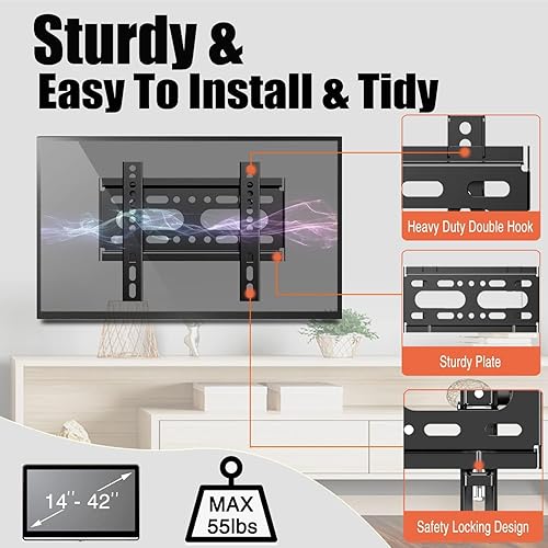 Miniatura 8 de JXMTSPW Soporte de pared para monitor de pantalla de 14 a 42 pulgadas, soporte de TV de perfil bajo, soporte de pared plano fijo, capacidad de 55.1
