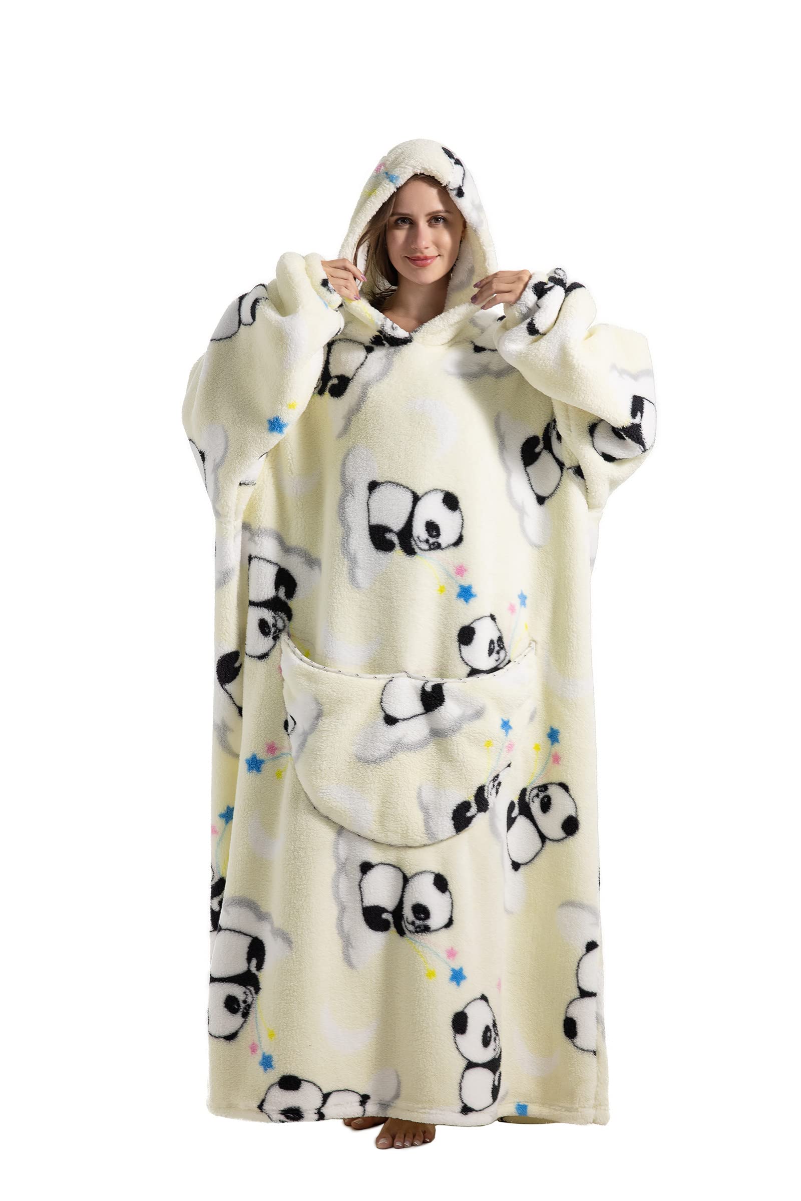 Manta extralarga de gran tamaño con capucha, mangas y bolsillos, para llevar puesta | Sudadera de felpa para adultos, regalo para mujeres y hombres