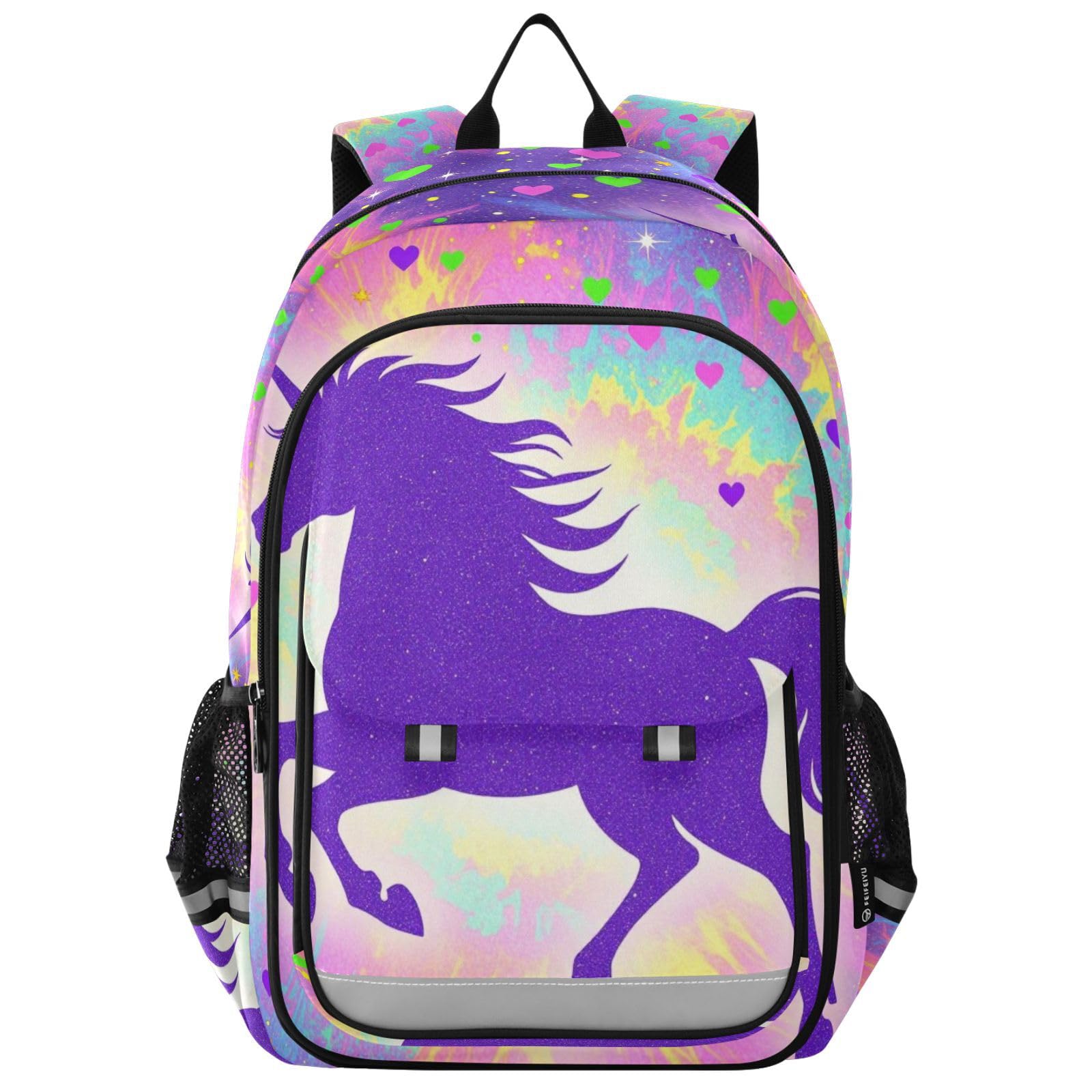 GuoChe Zaino flip top per bambini con unicorni viola glitterati