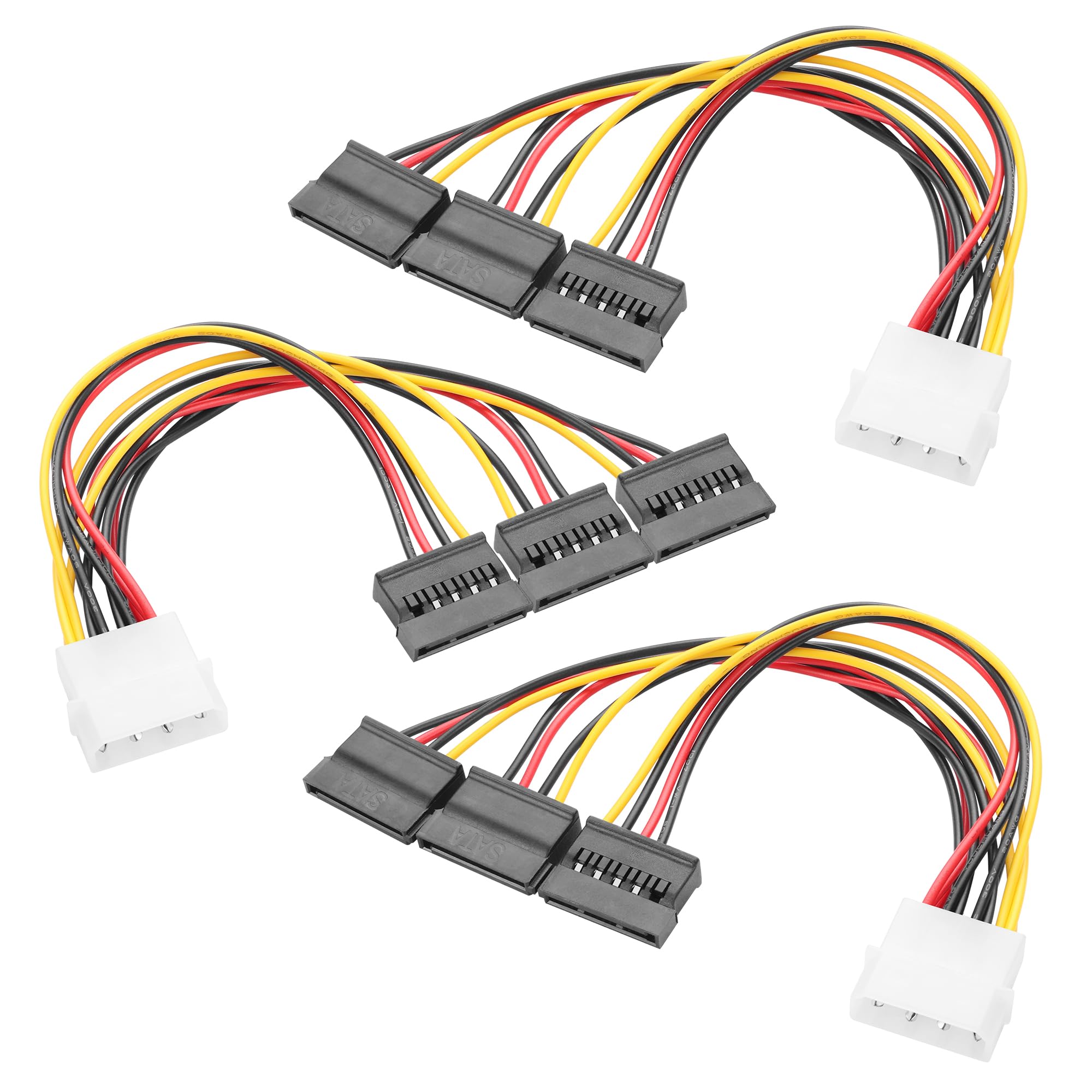 YAODHAOD 3 SZT. 4 Pin Molex (LP4) na 2X / 3X 15 Pin SATA Przewód zasilający Splitter Kabel Adapter - 15cm (4-pin Molex do 3 sata 15-pin, 3 SZT.)
