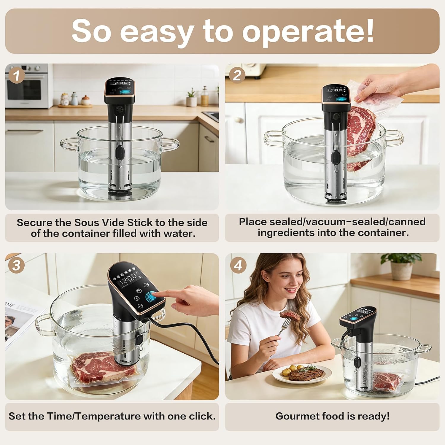 Sous Vide Precision Cooker 1300W, IPX7 Fully Waterproof Sous Vide Machines, Quiet Immersion Circulator with Brushless Motor, 6 One-Touch Presets, Effortless Gourmet Dishes