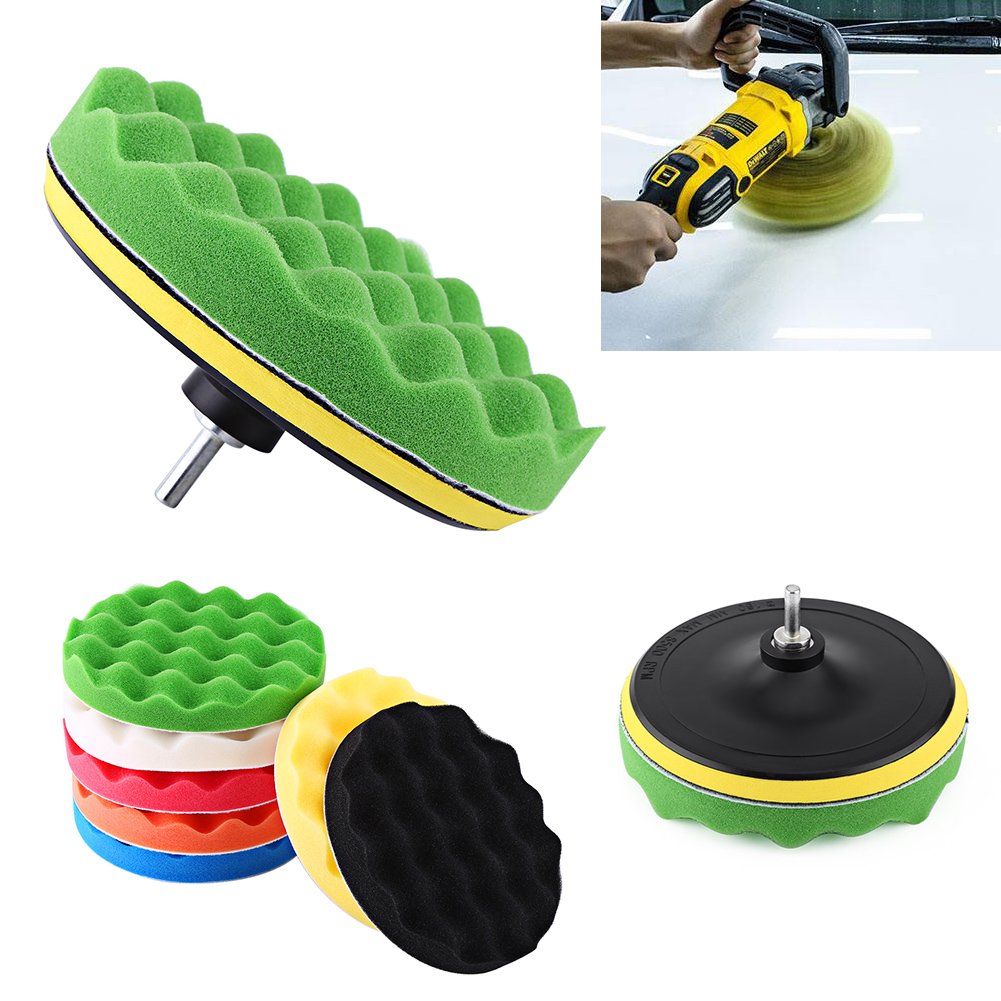 7 Pezzi Kit Spugne Lucidatura Auto Da 7 Pollici - Platorello E Adattatore Per Trapano Inclusi, Manutenzione Professionale