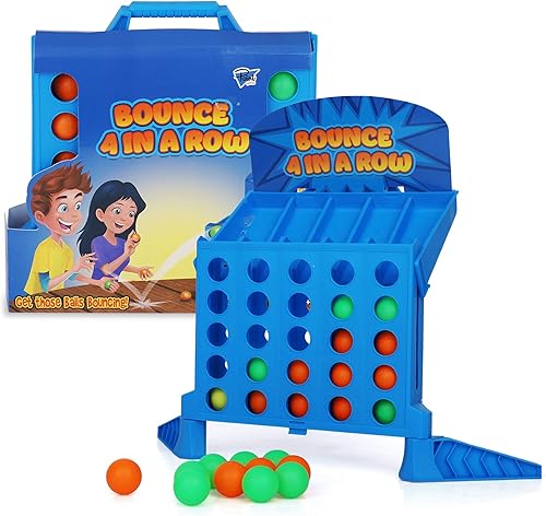 Point Games Bounce 4 in a Row - Estuche de almacenamiento apto para viajes, juegos de mesa clásicos con giro, juego clásico de alineación de 4,