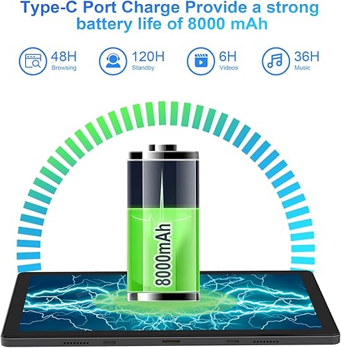 Miniatura 5 de kinstone Tabletas Android 12, tableta de juegos de 10.1 pulgadas con 4G LTE5G WiFi-8GB RAM+256GB ROM-cámara dual 5+13MP-Actualización 2.0GHz