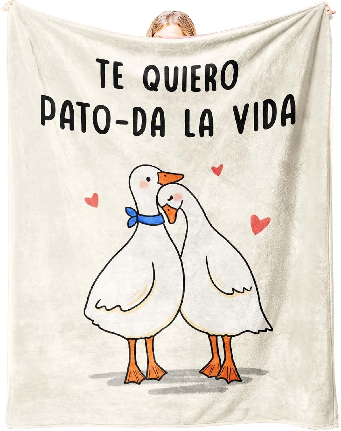 CheriGift Beige Regalos Originales para Parejas, Regalo Aniversario Pareja Boda, Manta con Patos Enamorados, Regalos Feliz Aniversario para Novio Novia 157x132cm